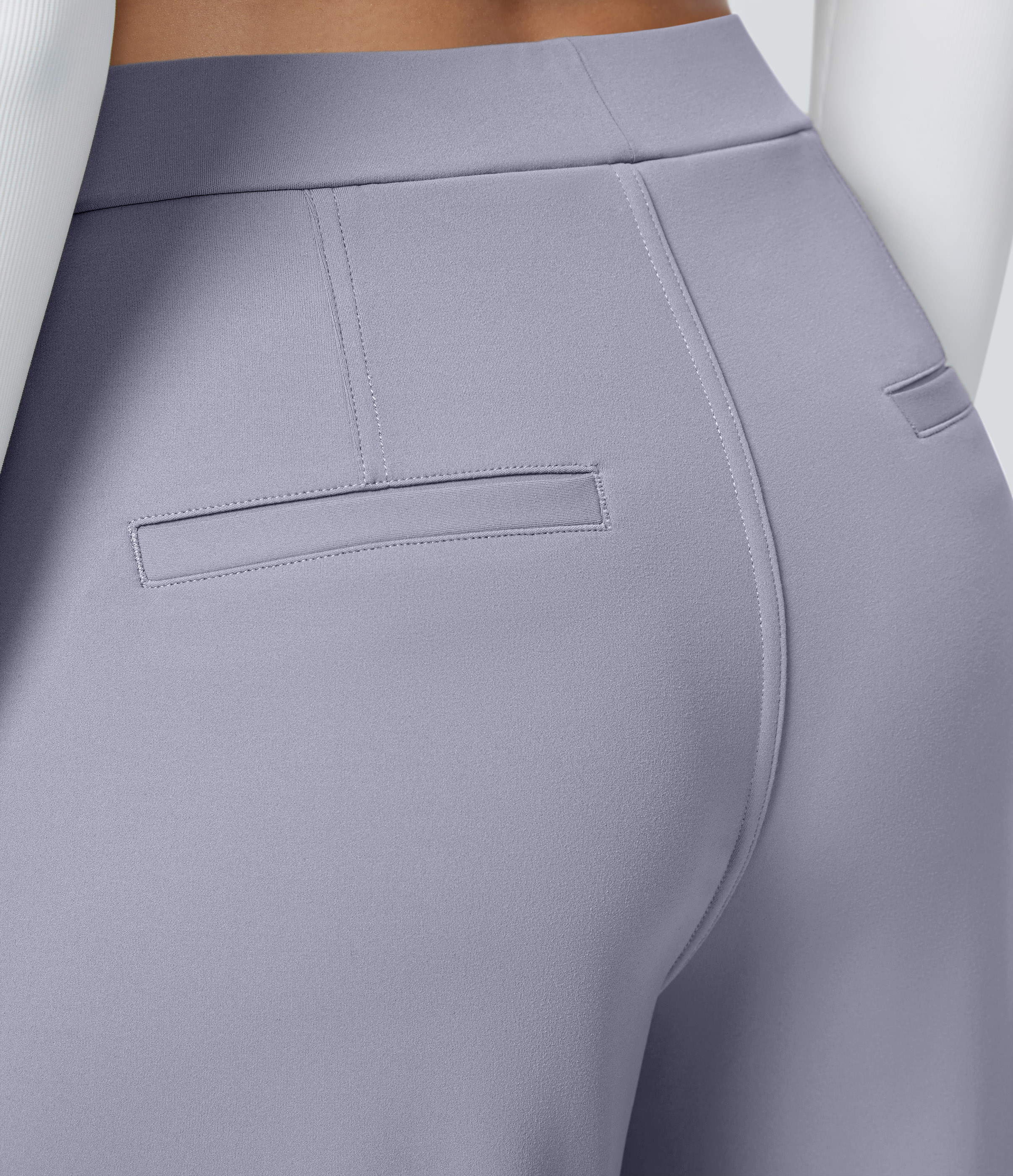 Icelandic Blue High Waisted Pleated Straight Leg Work Pants with Pockets - 5
