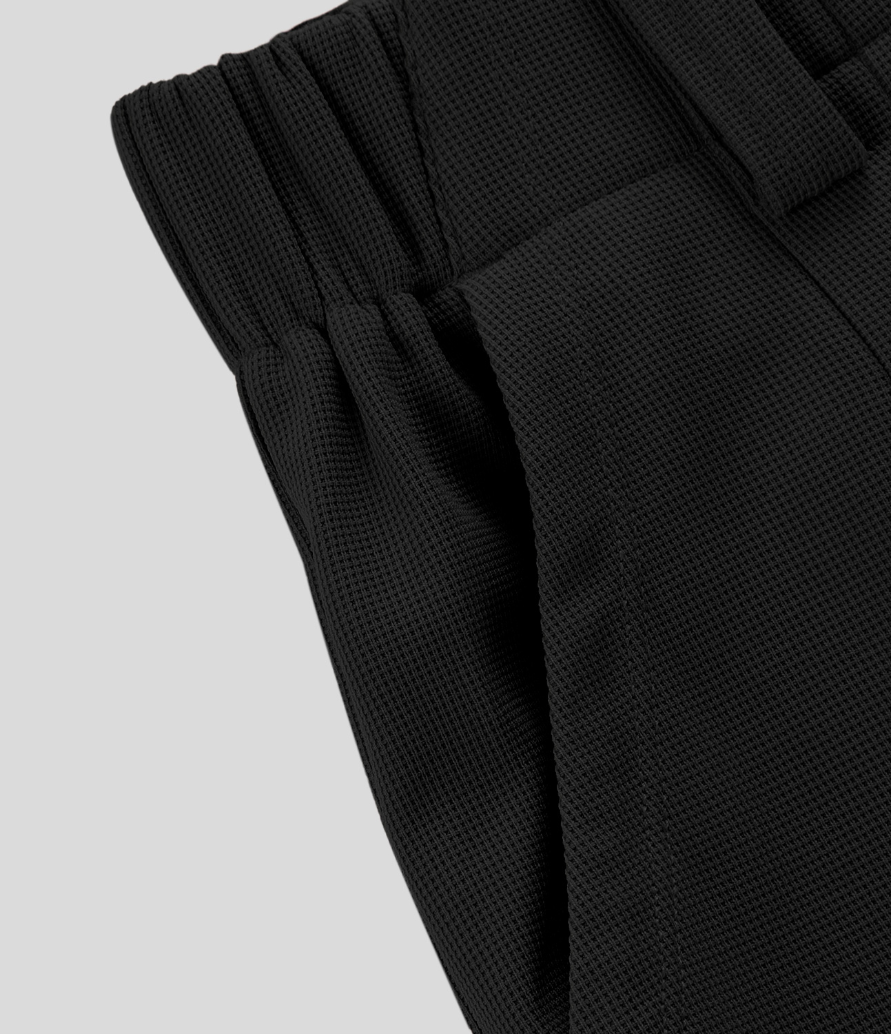 Black High-Waisted Pleated Wide-Leg Waffle Work Pants with Pockets - 8