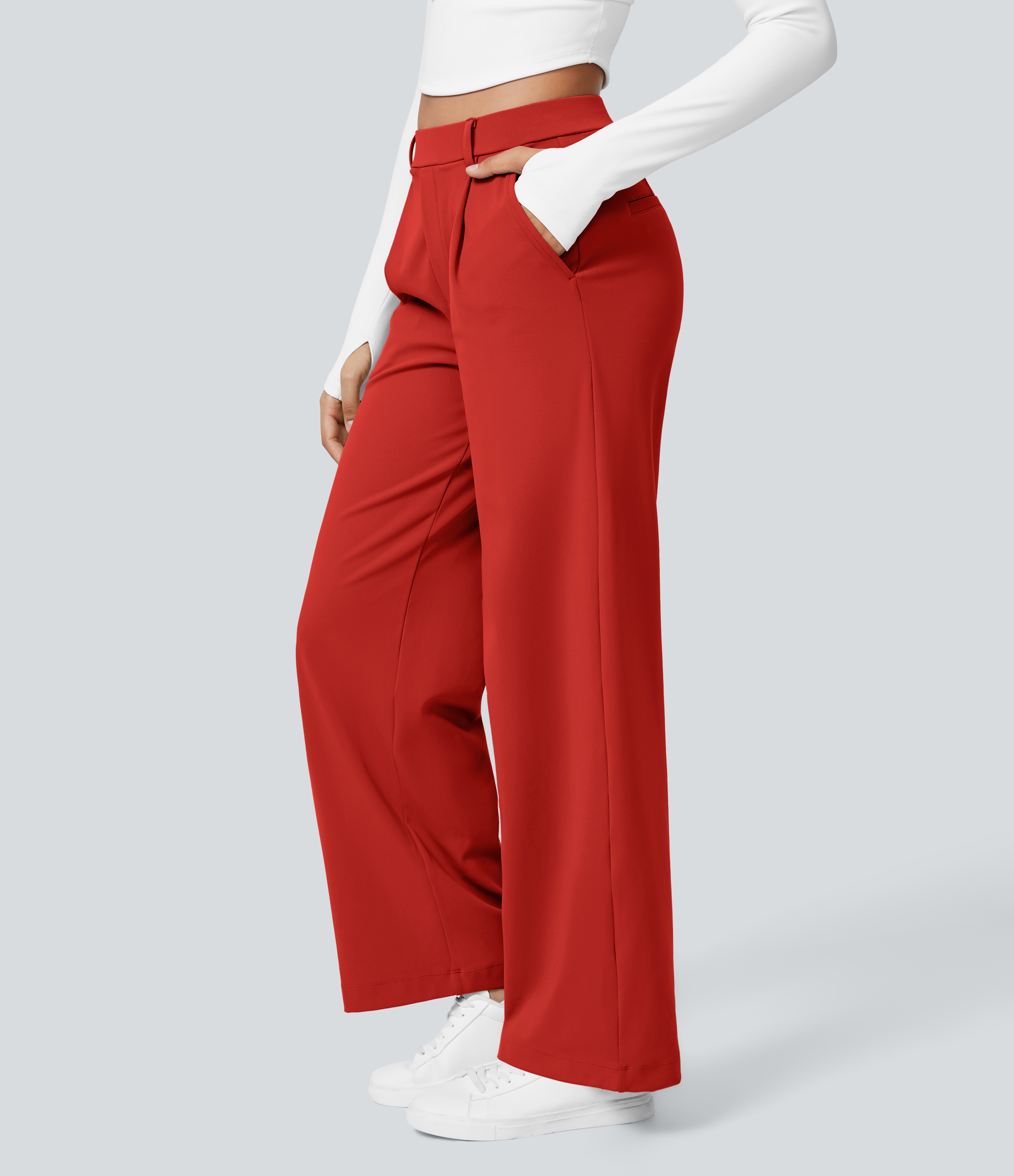 Valiant Poppy High Waisted Pleated Straight Leg Work Pants with Pockets - 3