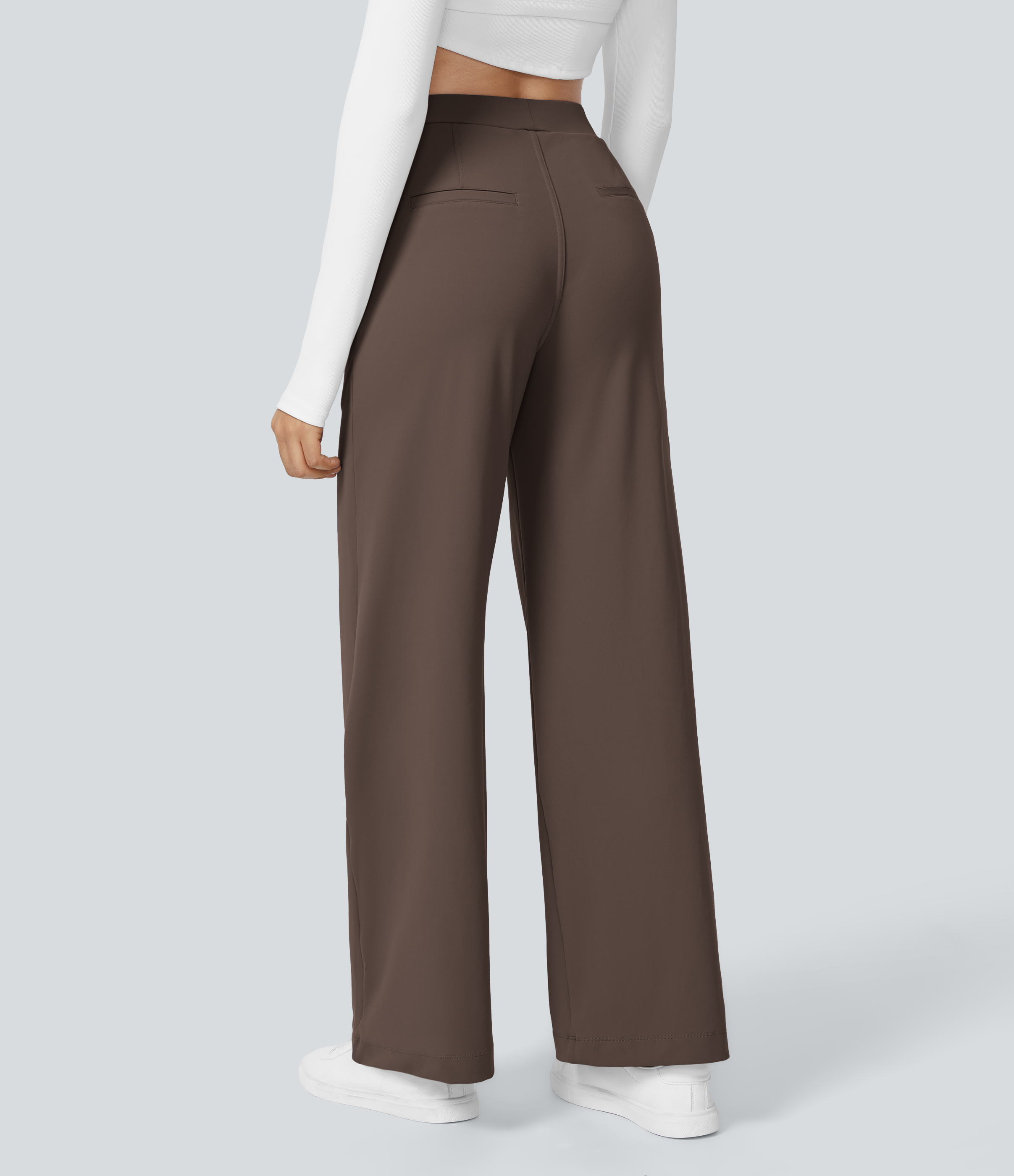 Chocolate Martini High Waisted Pleated Straight Leg Work Pants with Pockets - 1