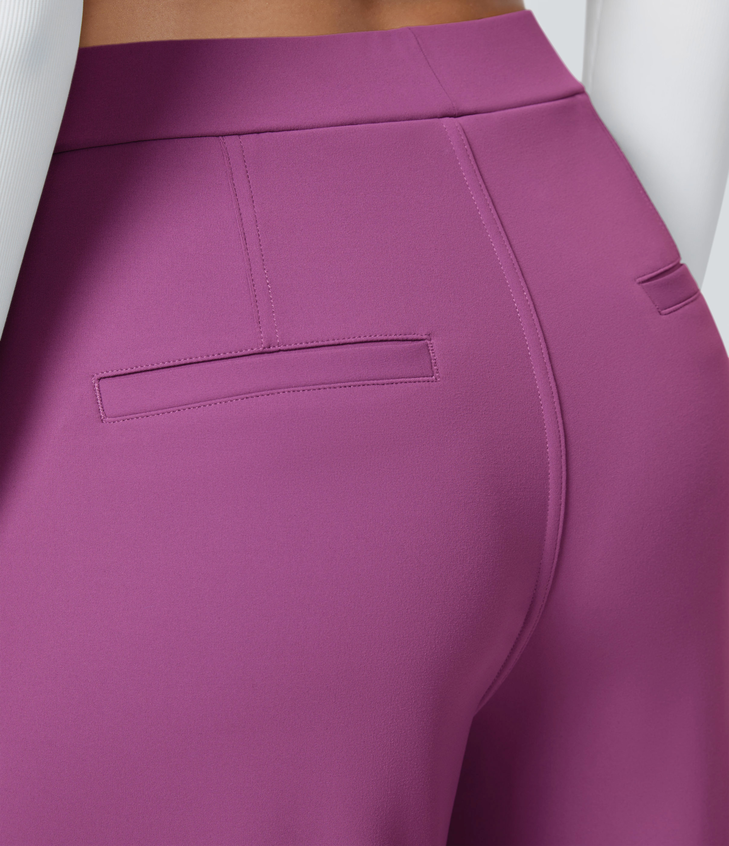 Deep Orchid High Waisted Pleated Straight Leg Work Pants with Pockets - 5