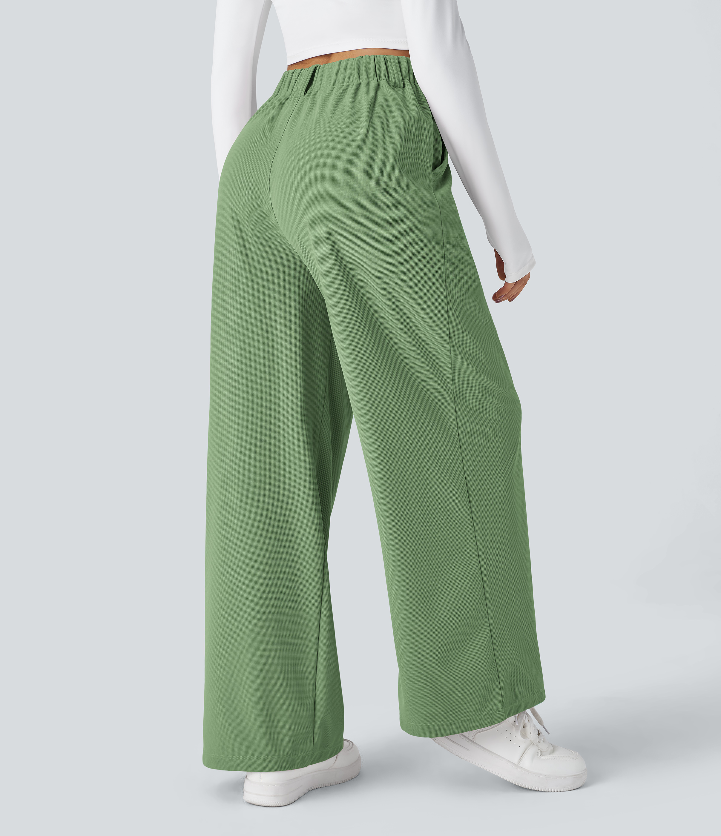 Kashmir High-Waisted Pleated Wide-Leg Waffle Work Pants with Pockets - 2
