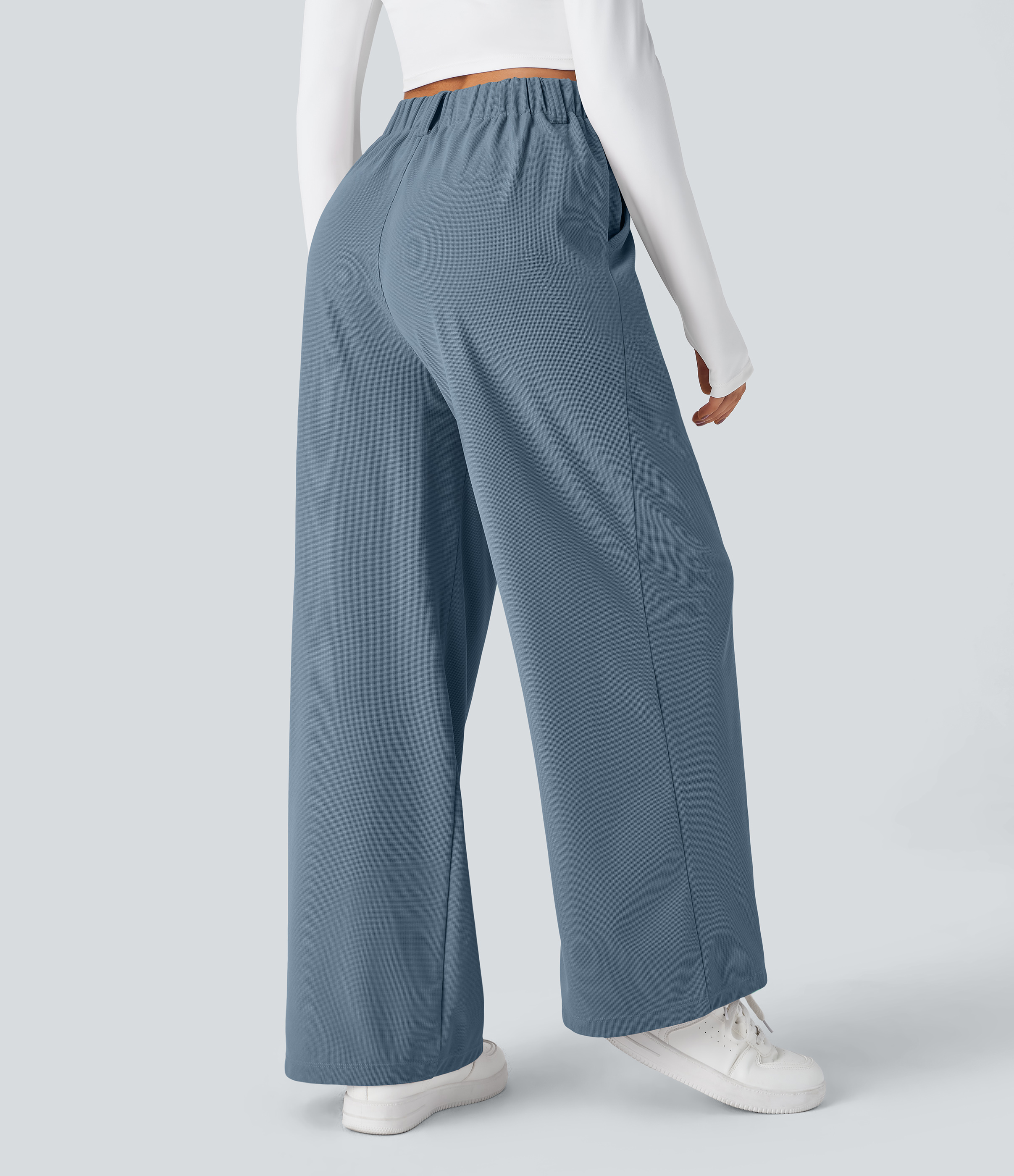 Mountain Spring High-Waisted Pleated Wide-Leg Waffle Work Pants with Pockets - 2