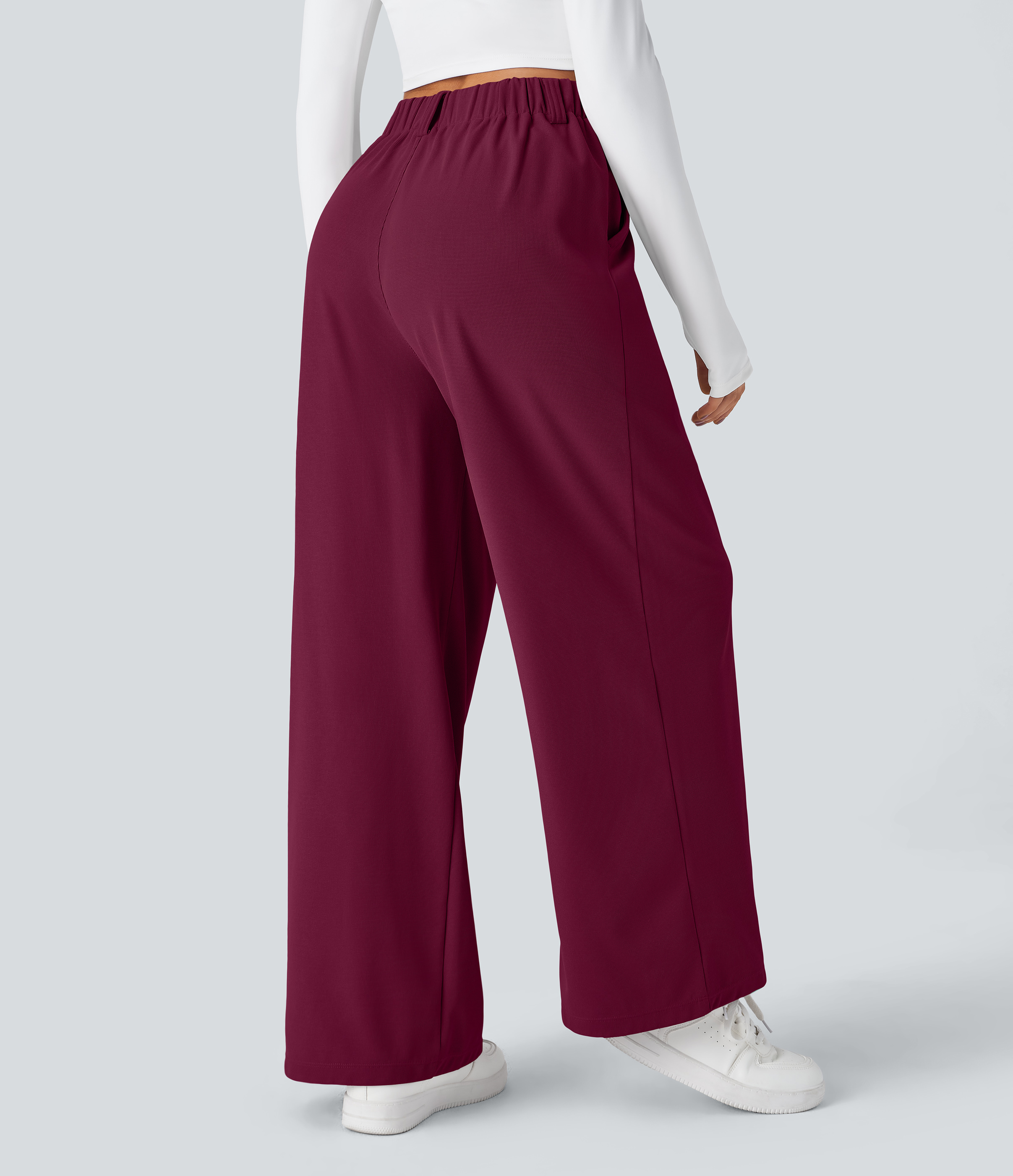 Anemone High-Waisted Pleated Wide-Leg Waffle Work Pants with Pockets - 2