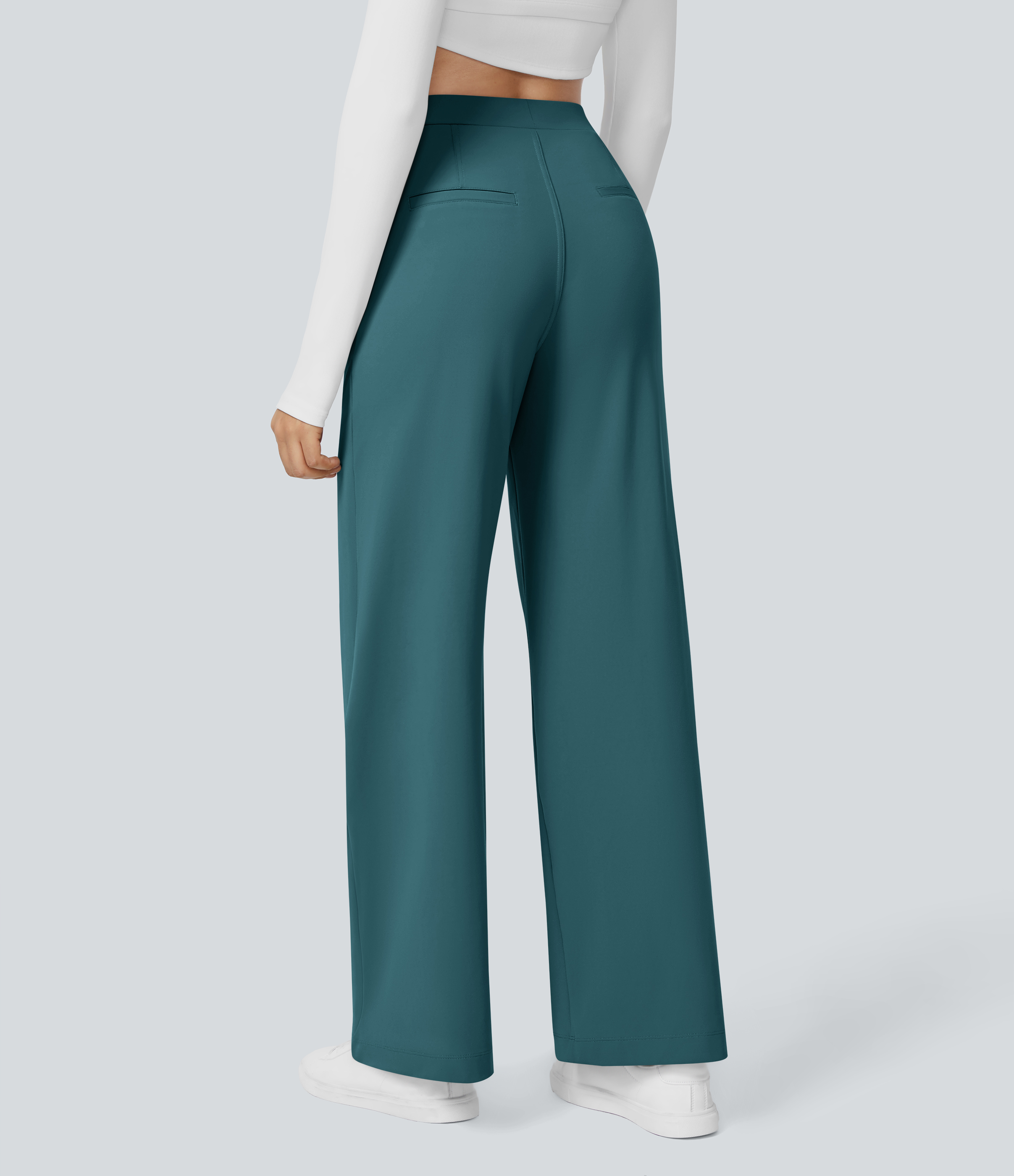 Atlantic Deep High Waisted Pleated Straight Leg Work Pants with Pockets - 1