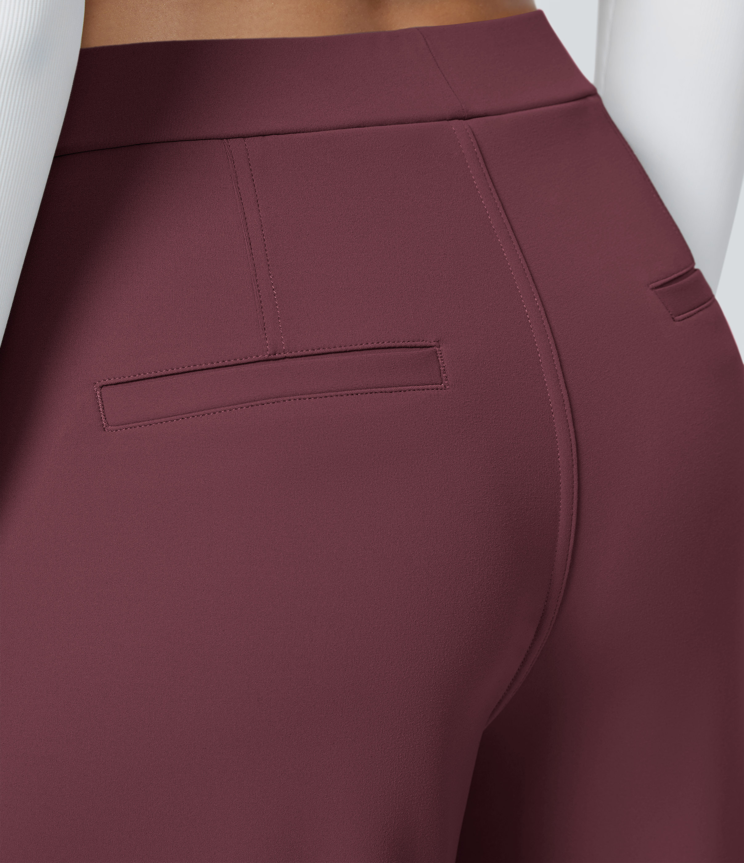 Red Mahogany High Waisted Pleated Straight Leg Work Pants with Pockets - 5