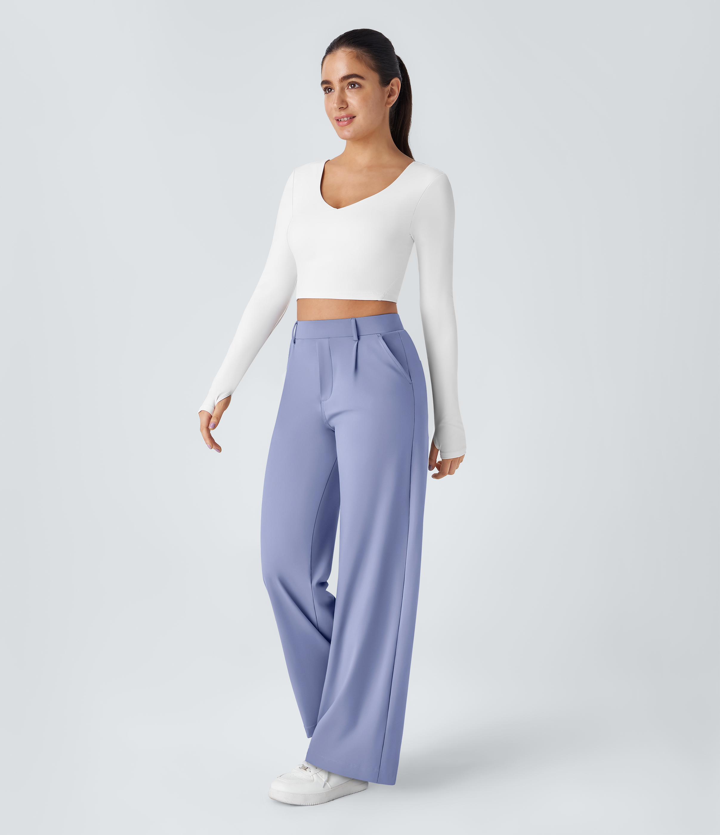 Jacaranda High Waisted Pleated Straight Leg Work Pants with Pockets - 6