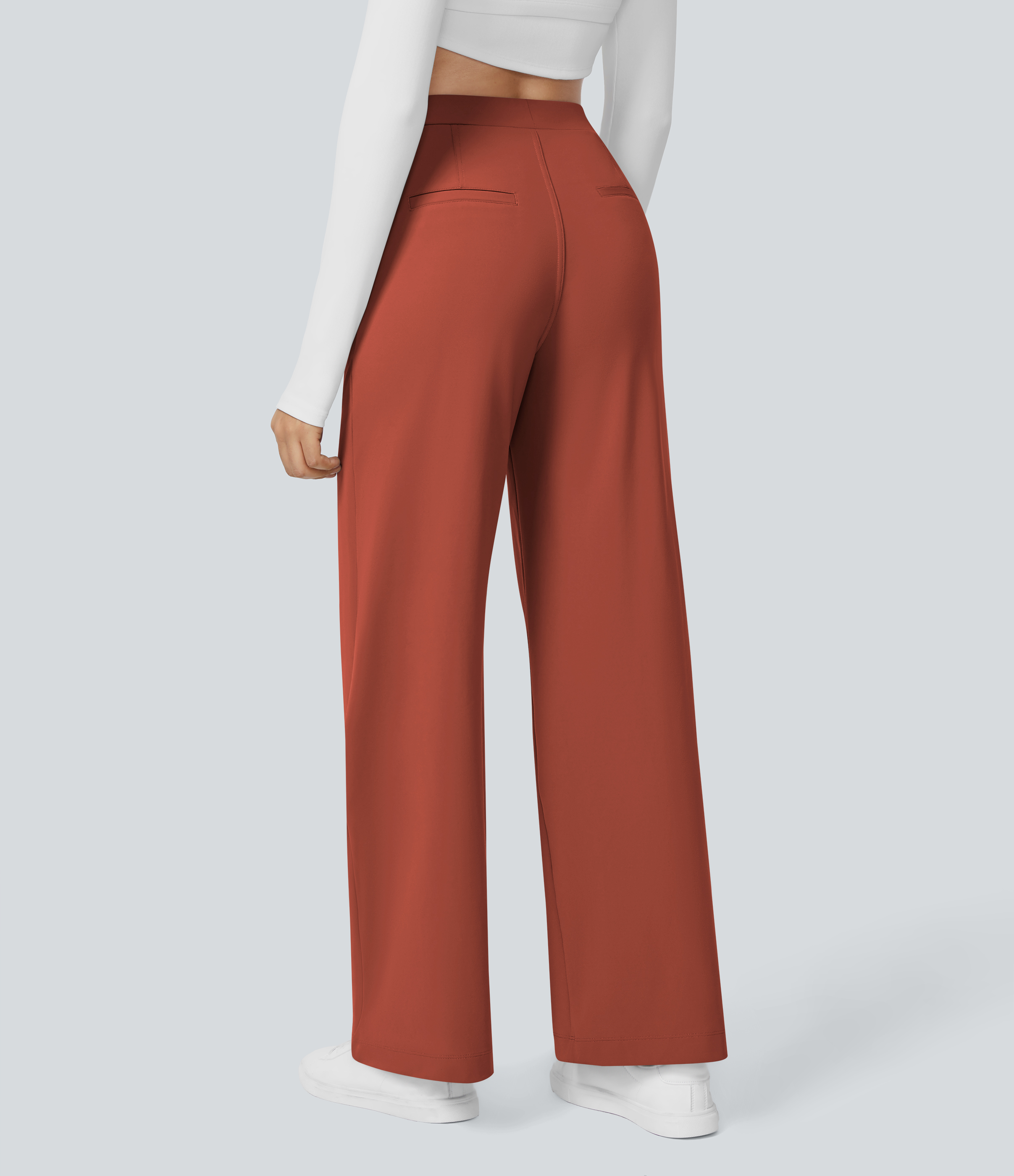 Cinnabar High Waisted Pleated Straight Leg Work Pants with Pockets - 1