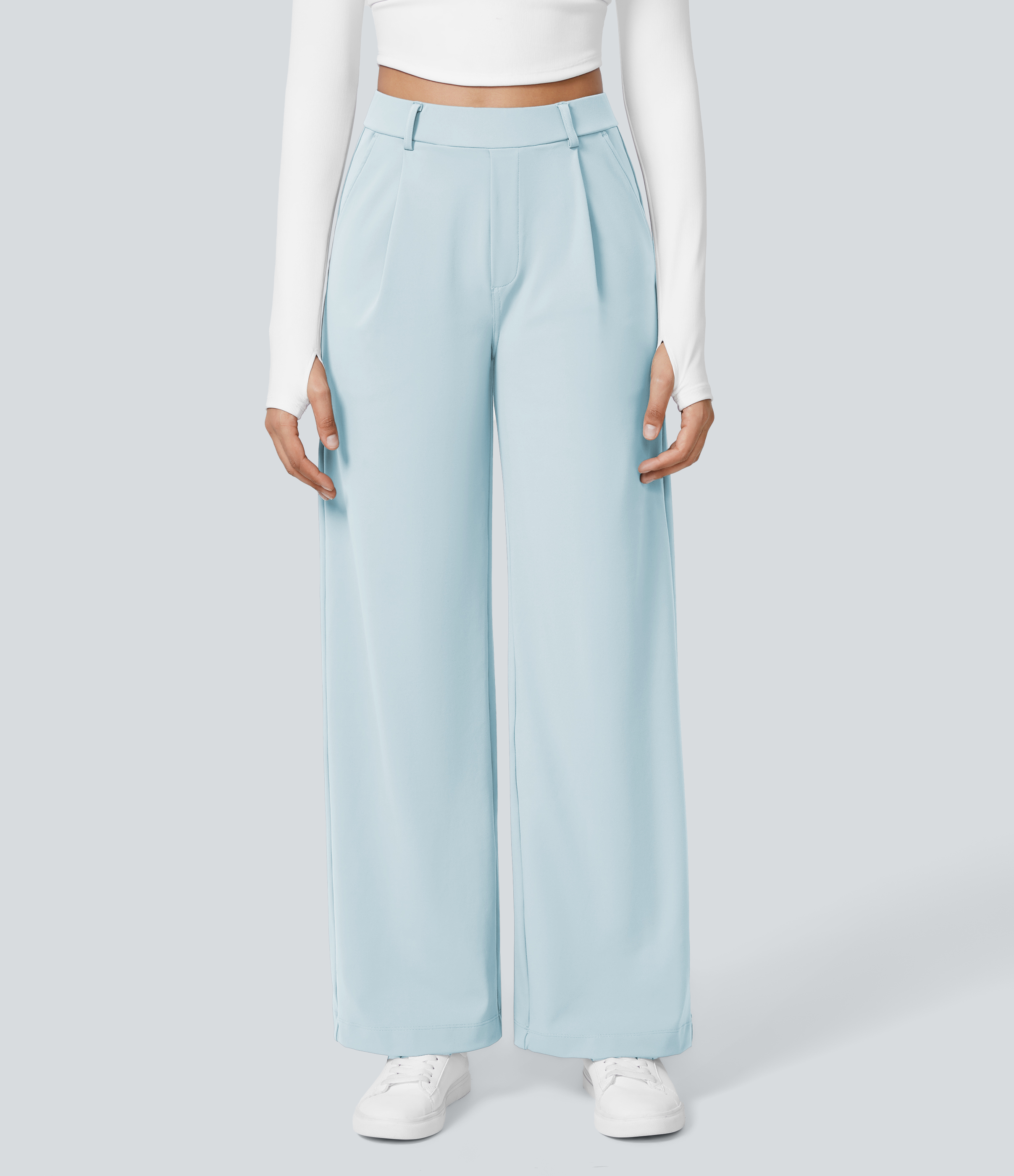 Cloud Shore High Waisted Pleated Straight Leg Work Pants with Pockets - 2