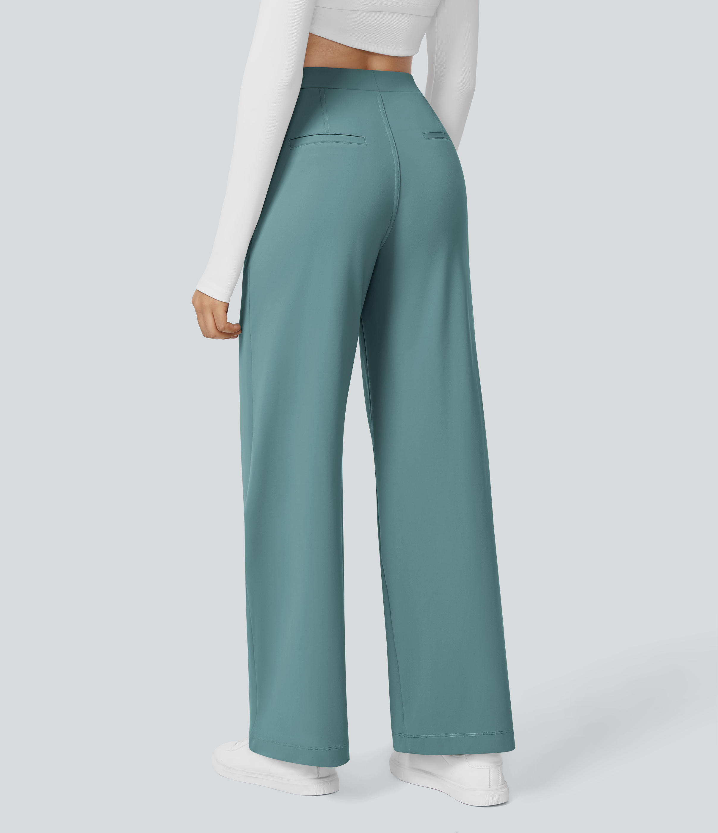 Arctic High Waisted Pleated Straight Leg Work Pants with Pockets - 1