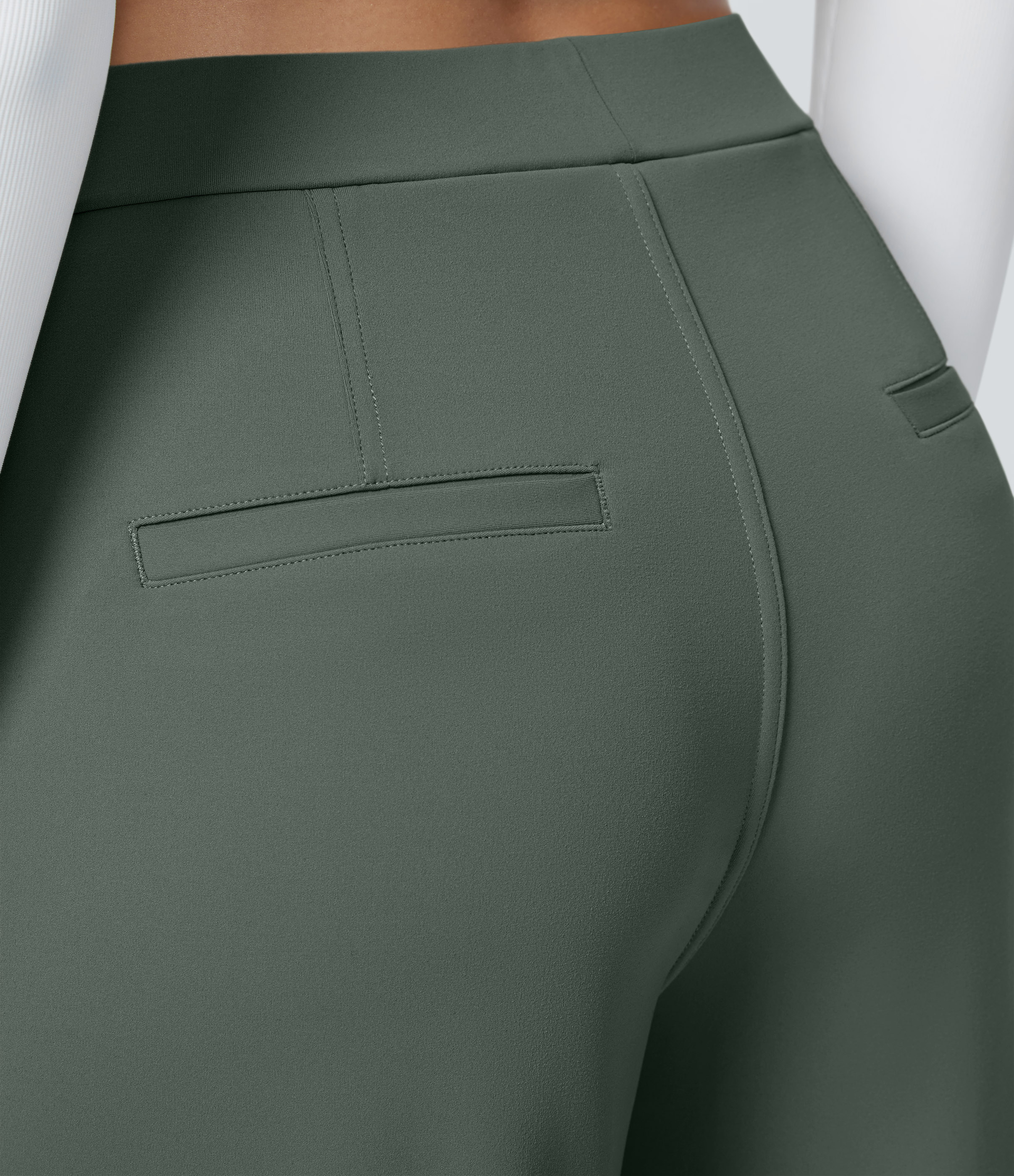 Deep Aquamarine High Waisted Pleated Straight Leg Work Pants with Pockets - 5