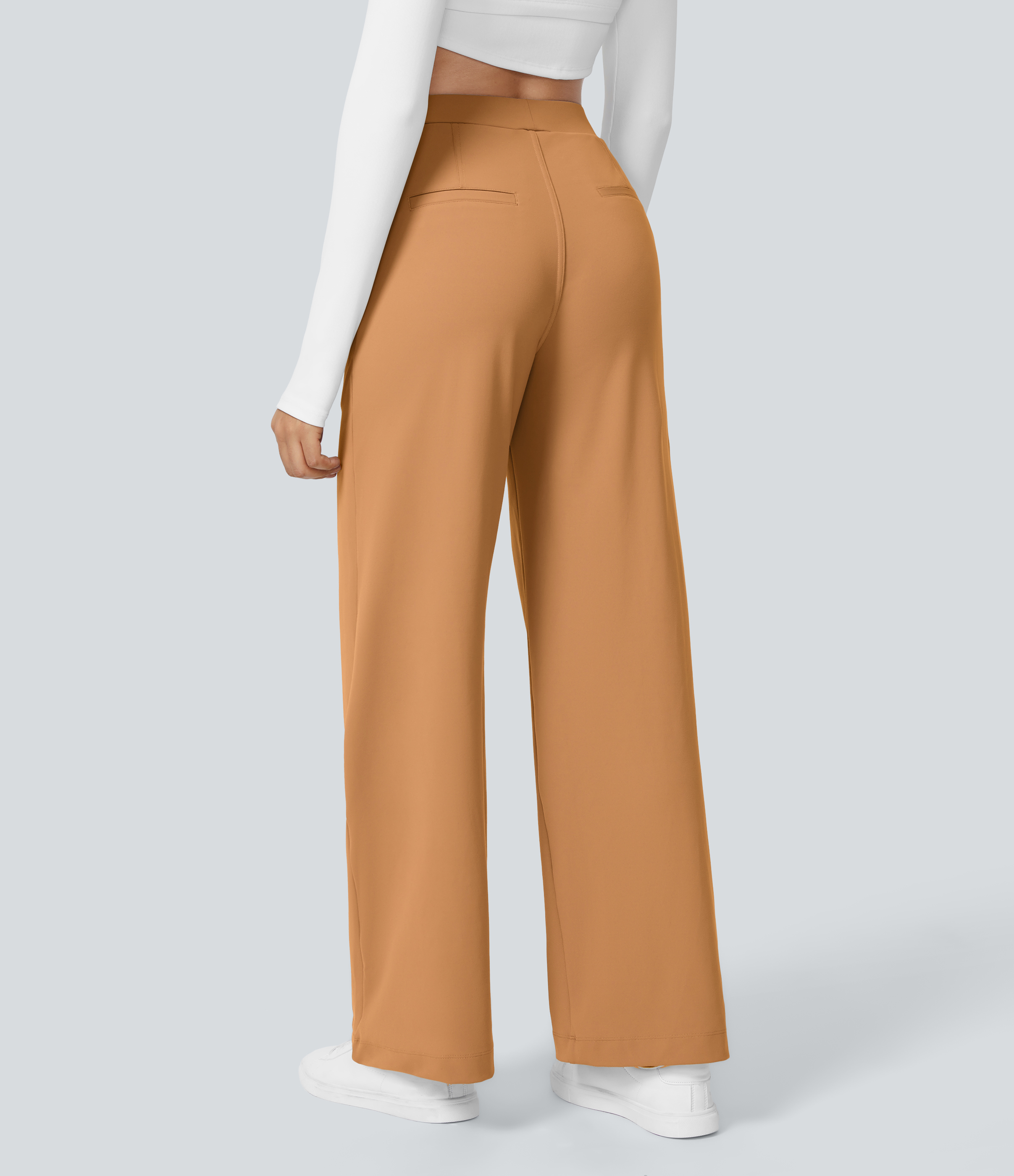 Buckskin High Waisted Pleated Straight Leg Work Pants with Pockets - 1
