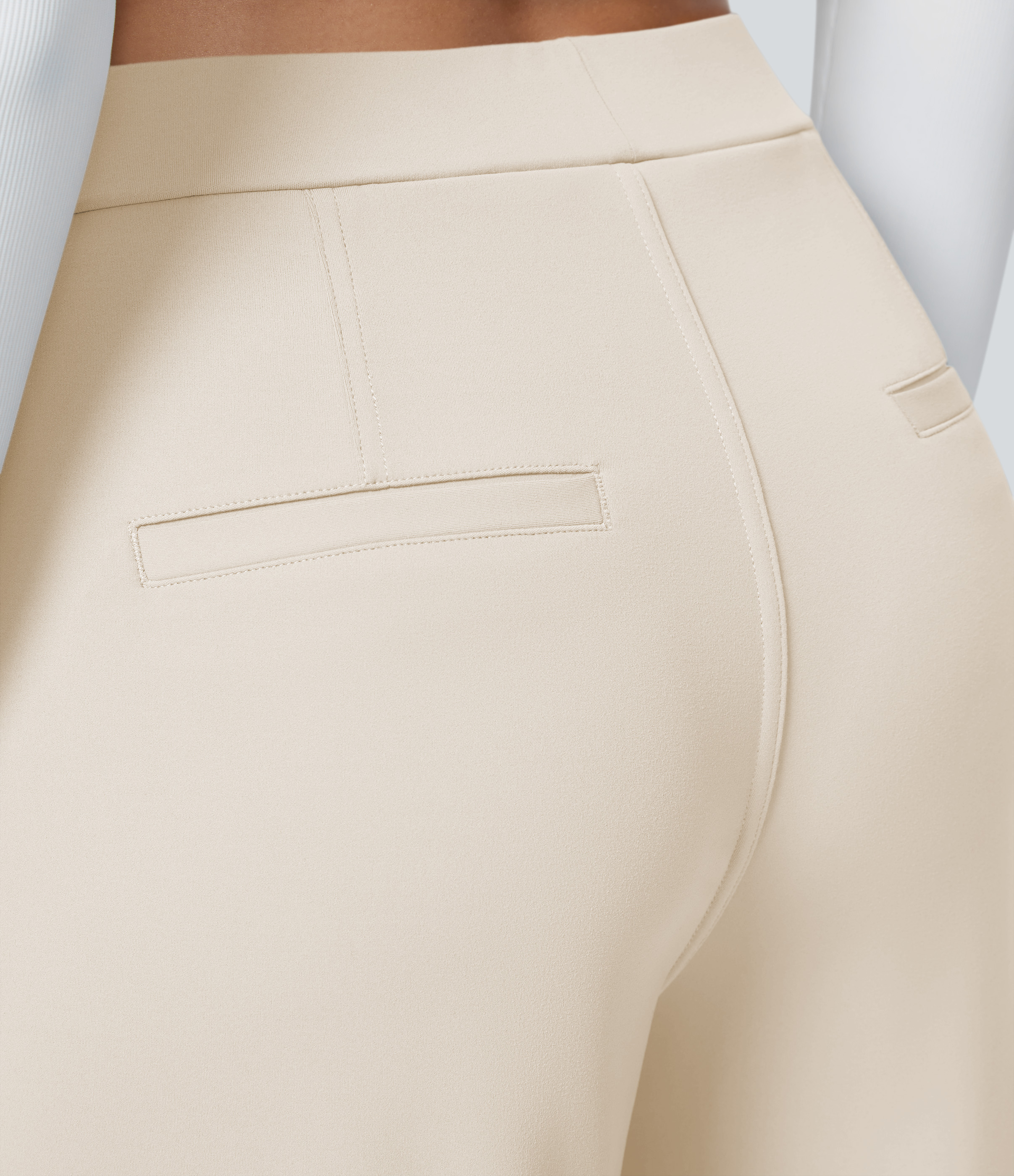 Egg Cream White High Waisted Pleated Straight Leg Work Pants with Pockets - 5