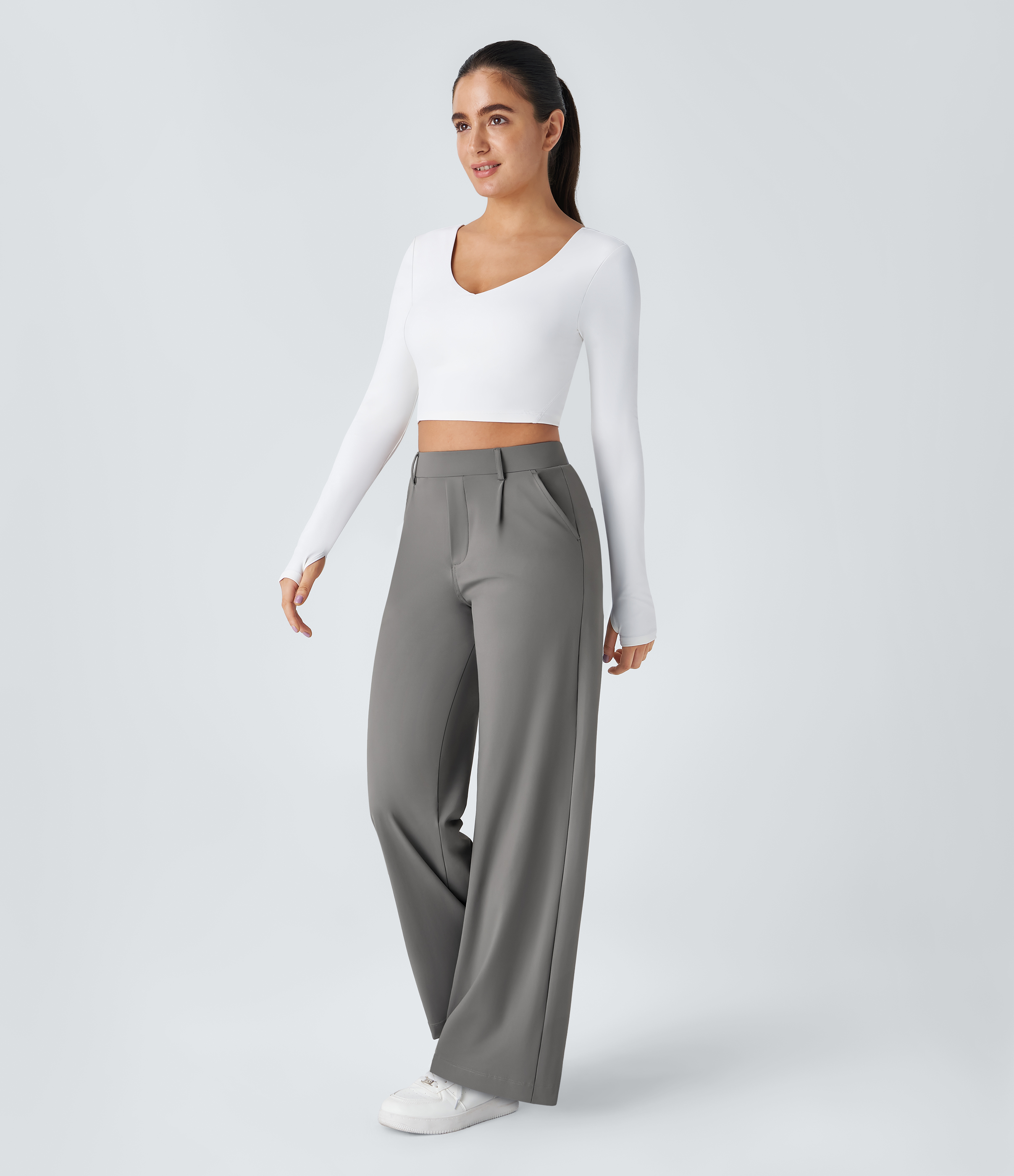Silent Storm High Waisted Pleated Straight Leg Work Pants with Pockets - 9