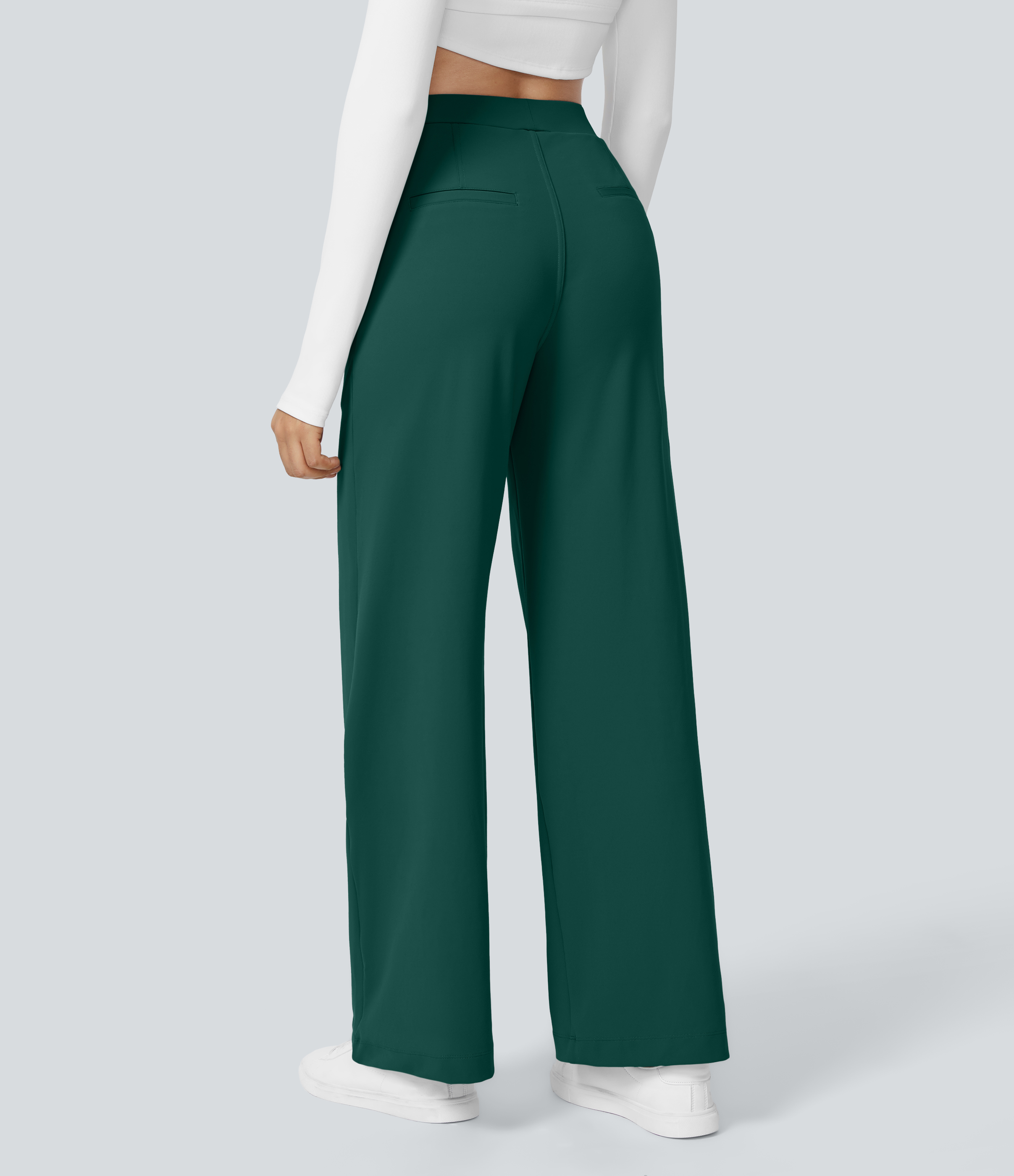 Rain Forest High Waisted Pleated Straight Leg Work Pants with Pockets - 1
