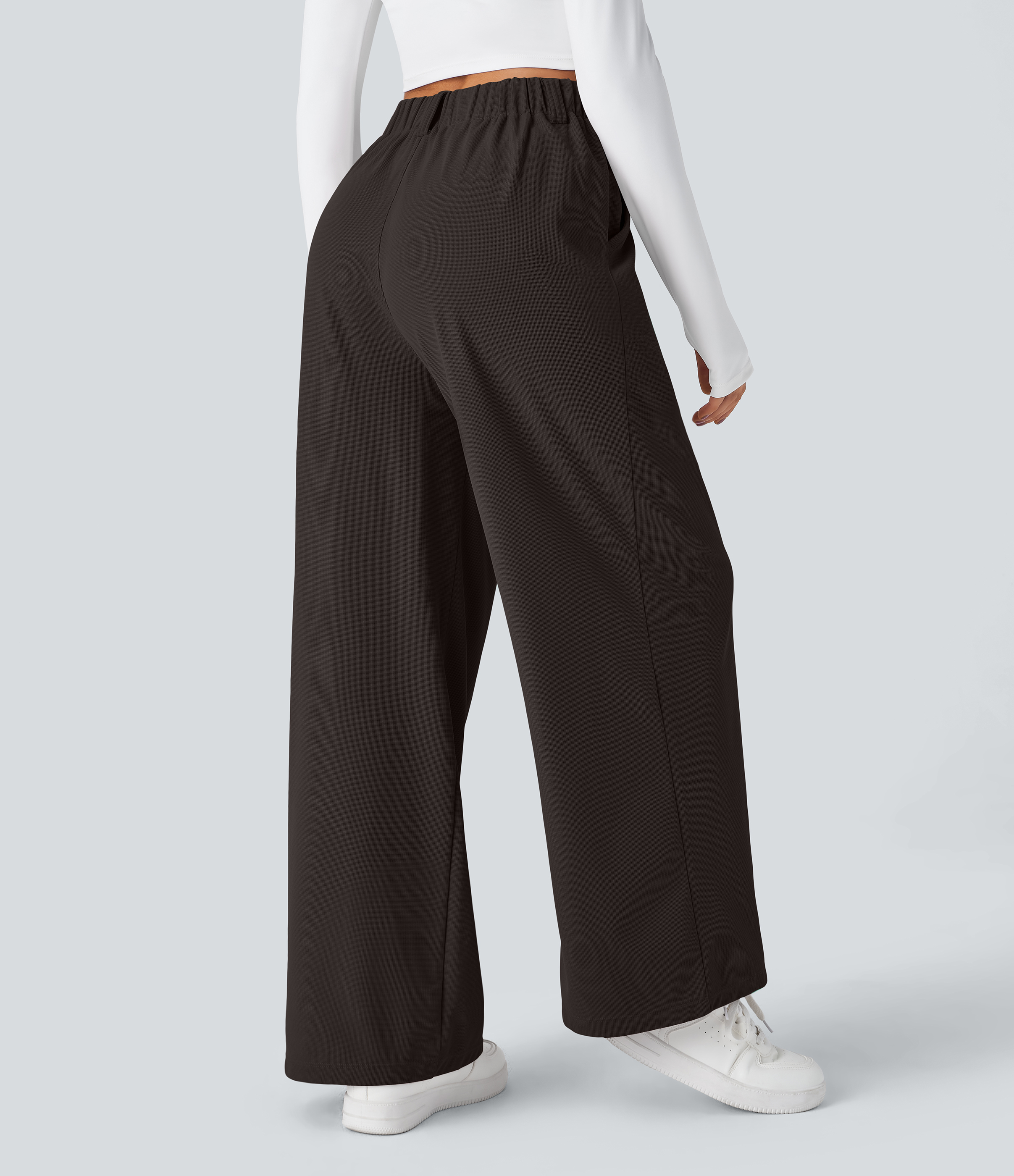 Delicioso High-Waisted Pleated Wide-Leg Waffle Work Pants with Pockets - 2