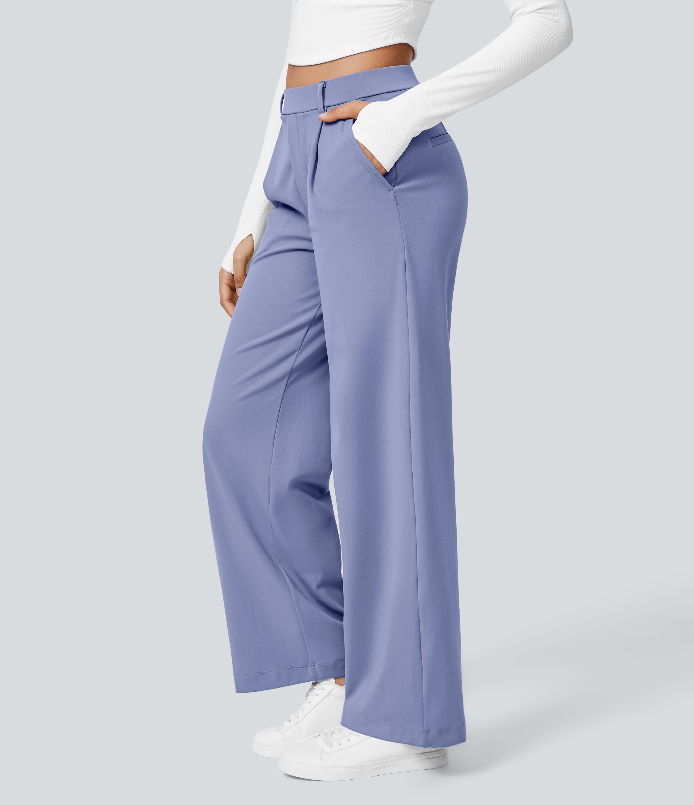 Jacaranda High Waisted Pleated Straight Leg Work Pants with Pockets - 3