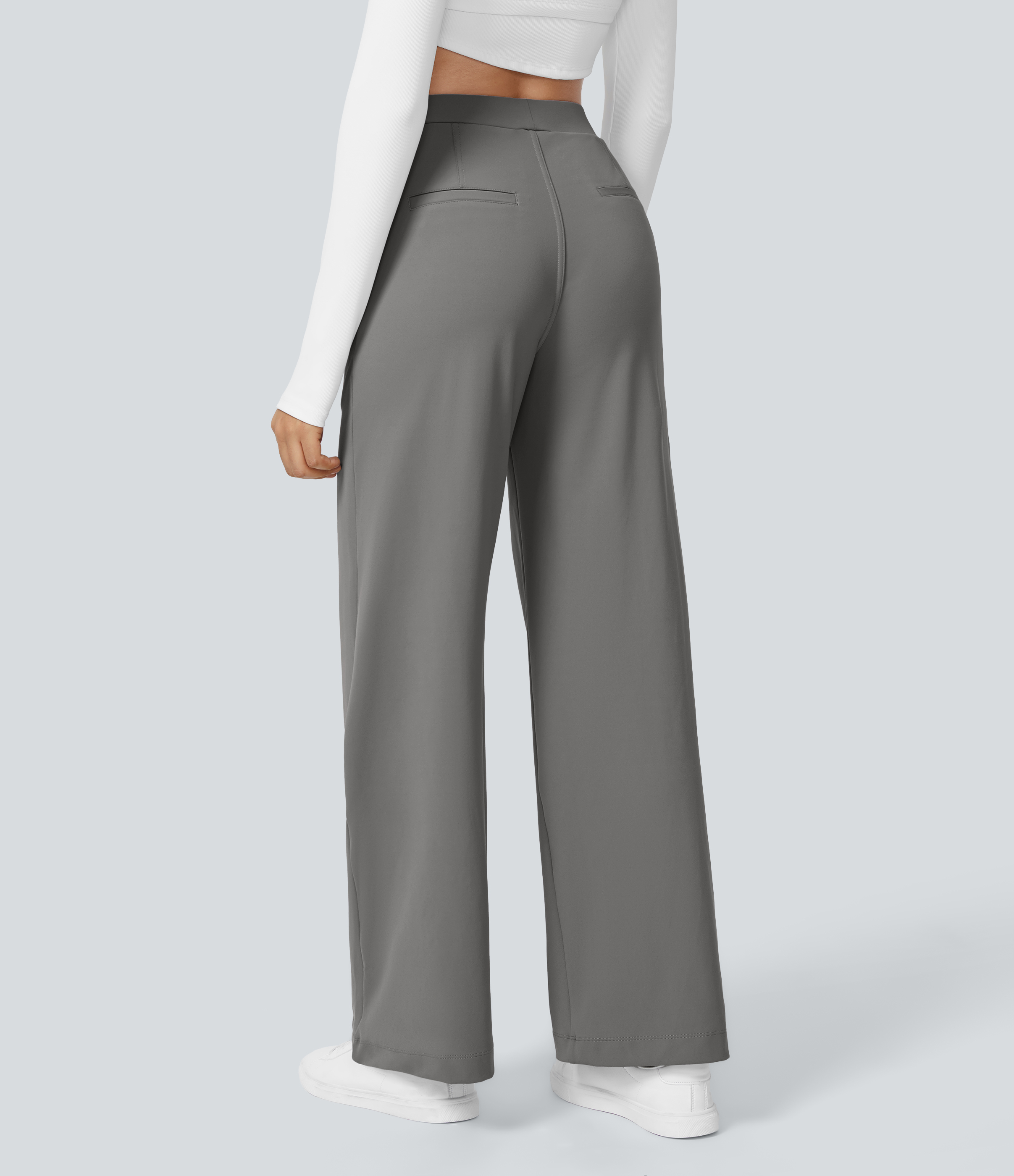 Silent Storm High Waisted Pleated Straight Leg Work Pants with Pockets - 1