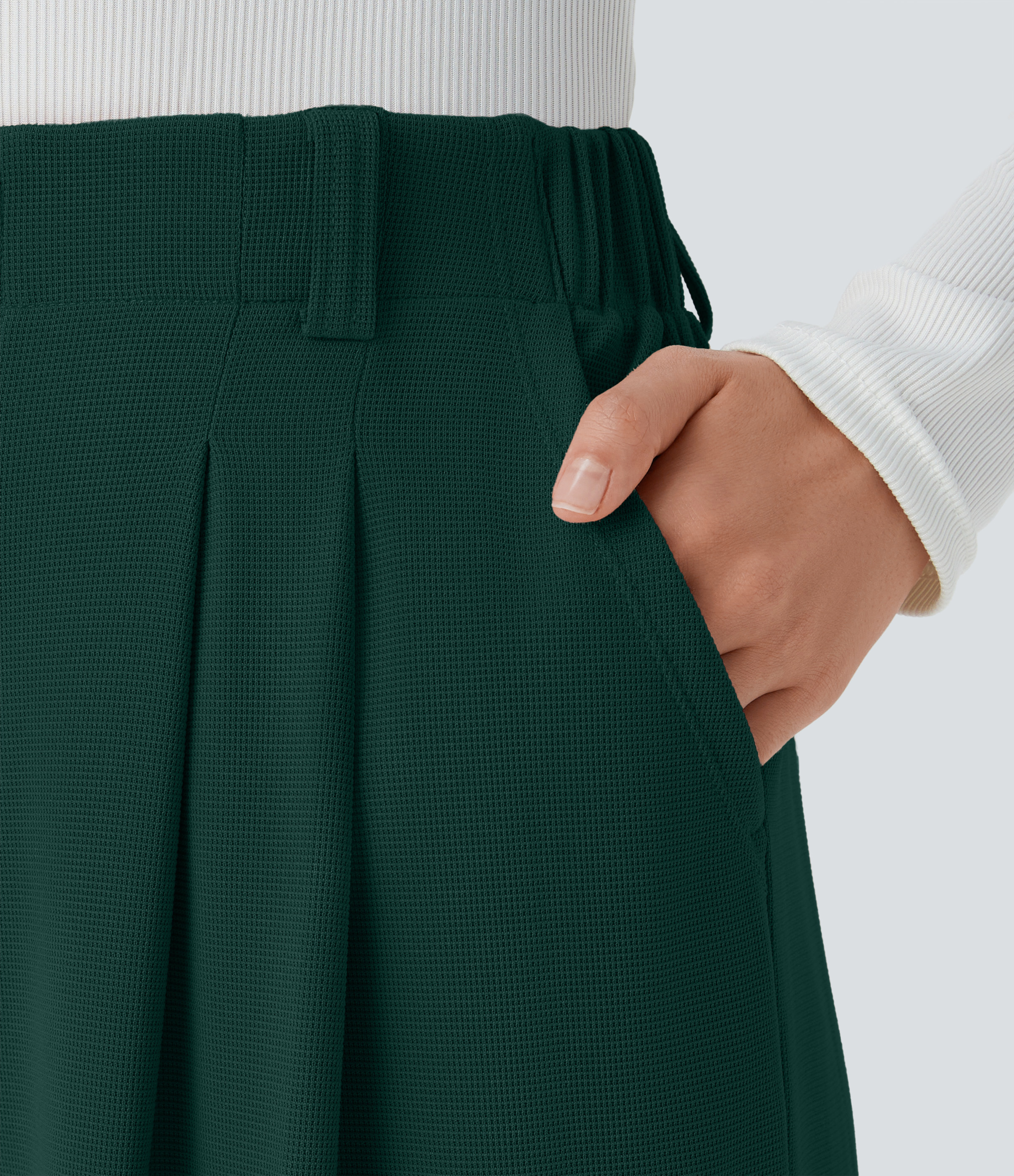 Forest Biome High-Waisted Pleated Wide-Leg Waffle Work Pants with Pockets - 4