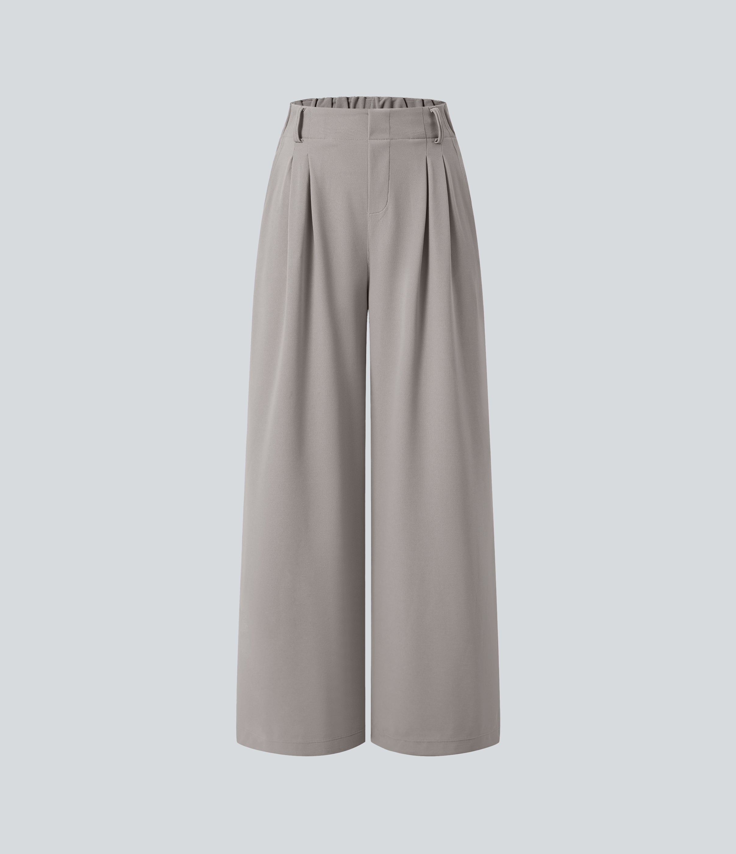 Mink Ash High-Waisted Pleated Wide-Leg Waffle Work Pants with Pockets - 7