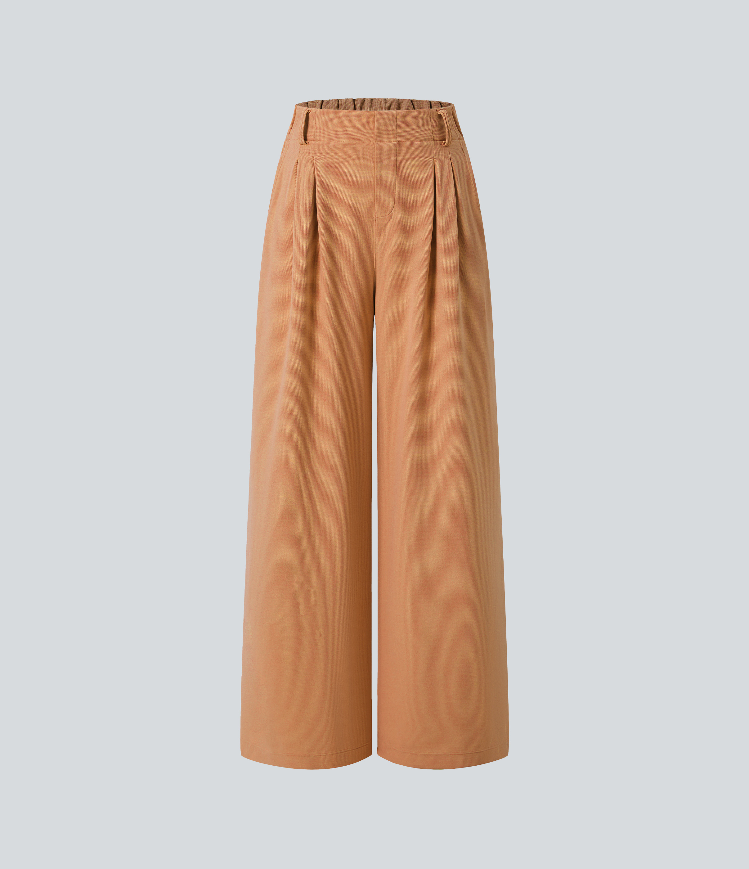 Saturated Orange High-Waisted Pleated Wide-Leg Waffle Work Pants with Pockets - 6