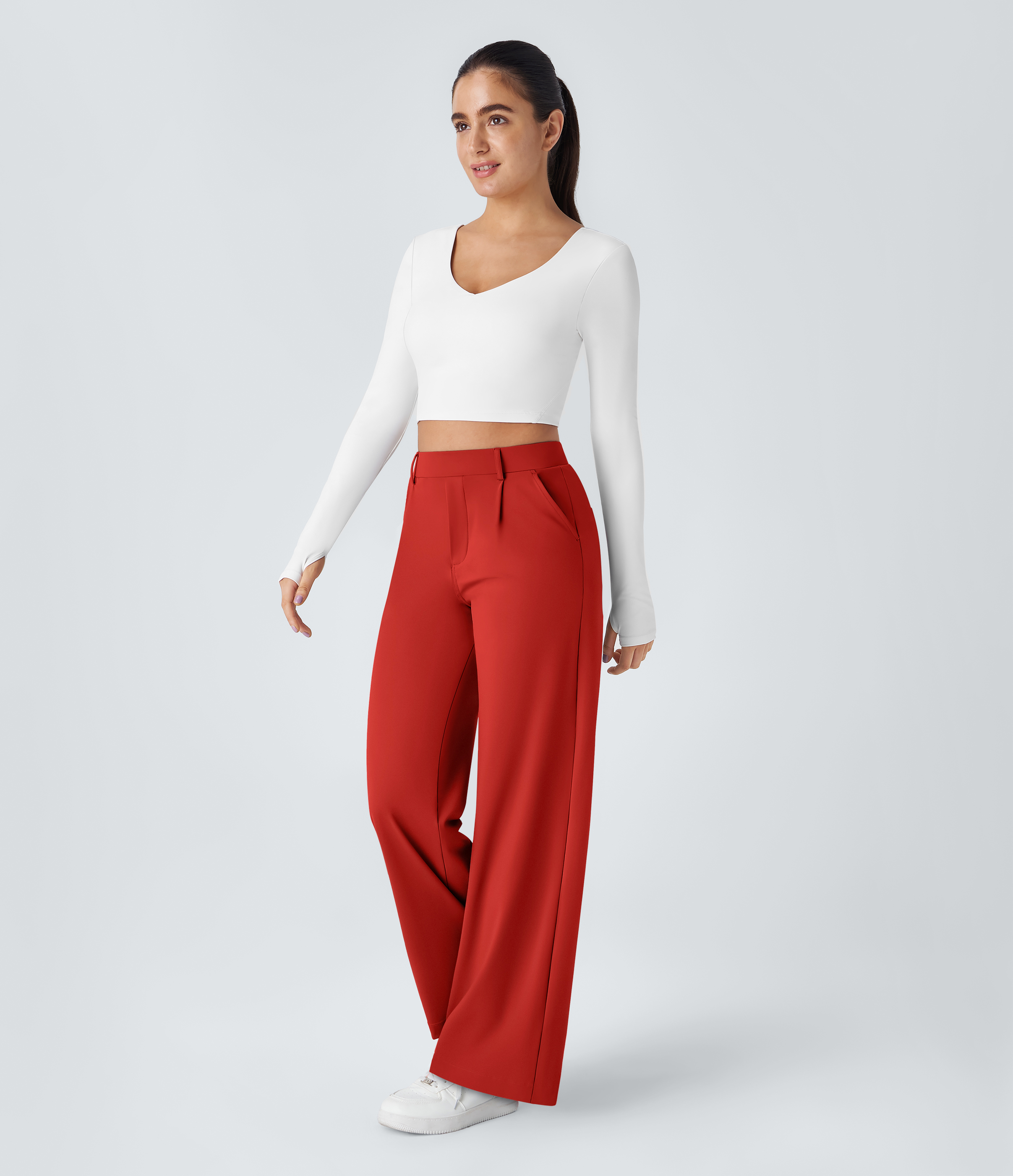 Valiant Poppy High Waisted Pleated Straight Leg Work Pants with Pockets - 6