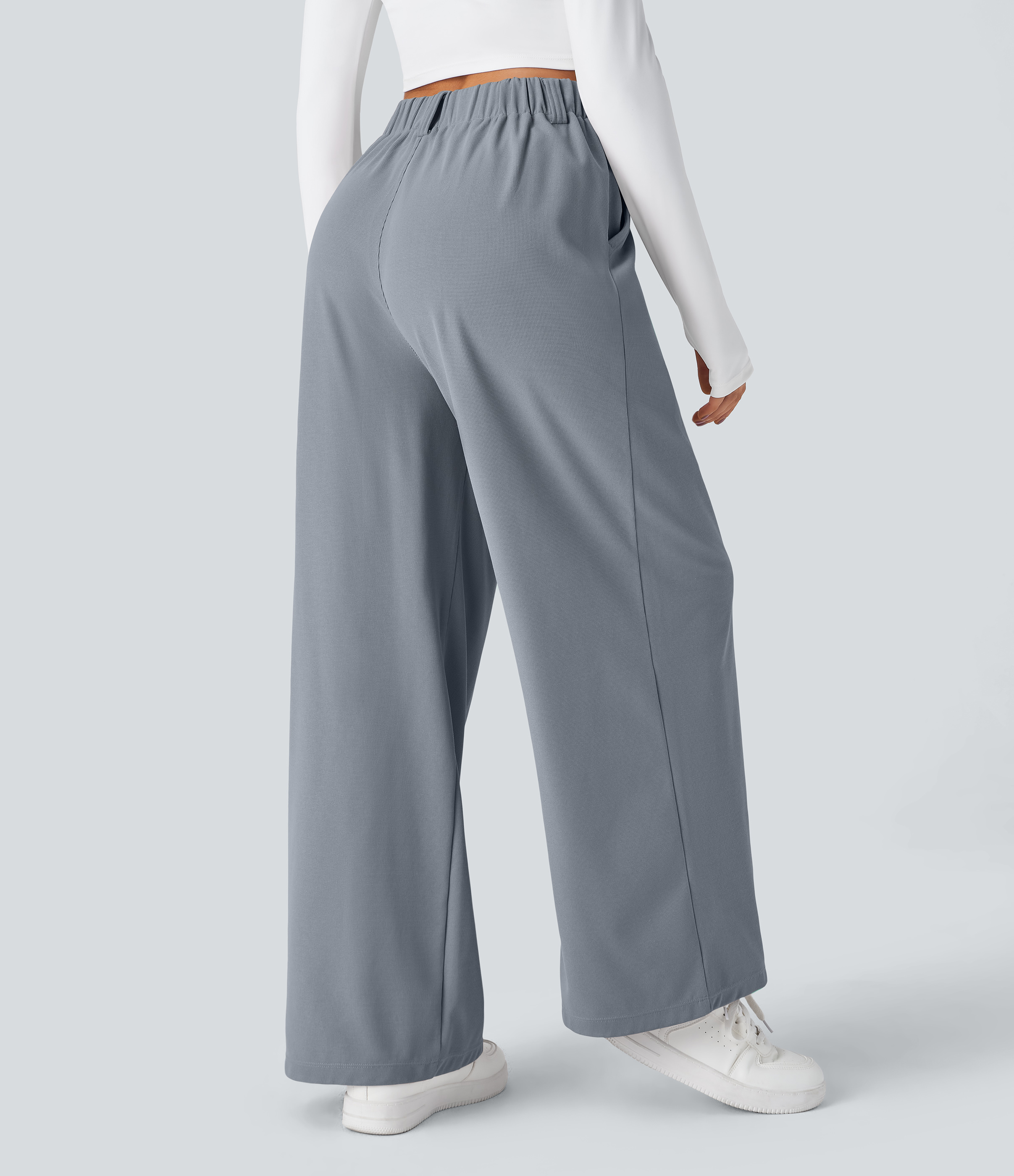 Weathervane High-Waisted Pleated Wide-Leg Waffle Work Pants with Pockets - 2