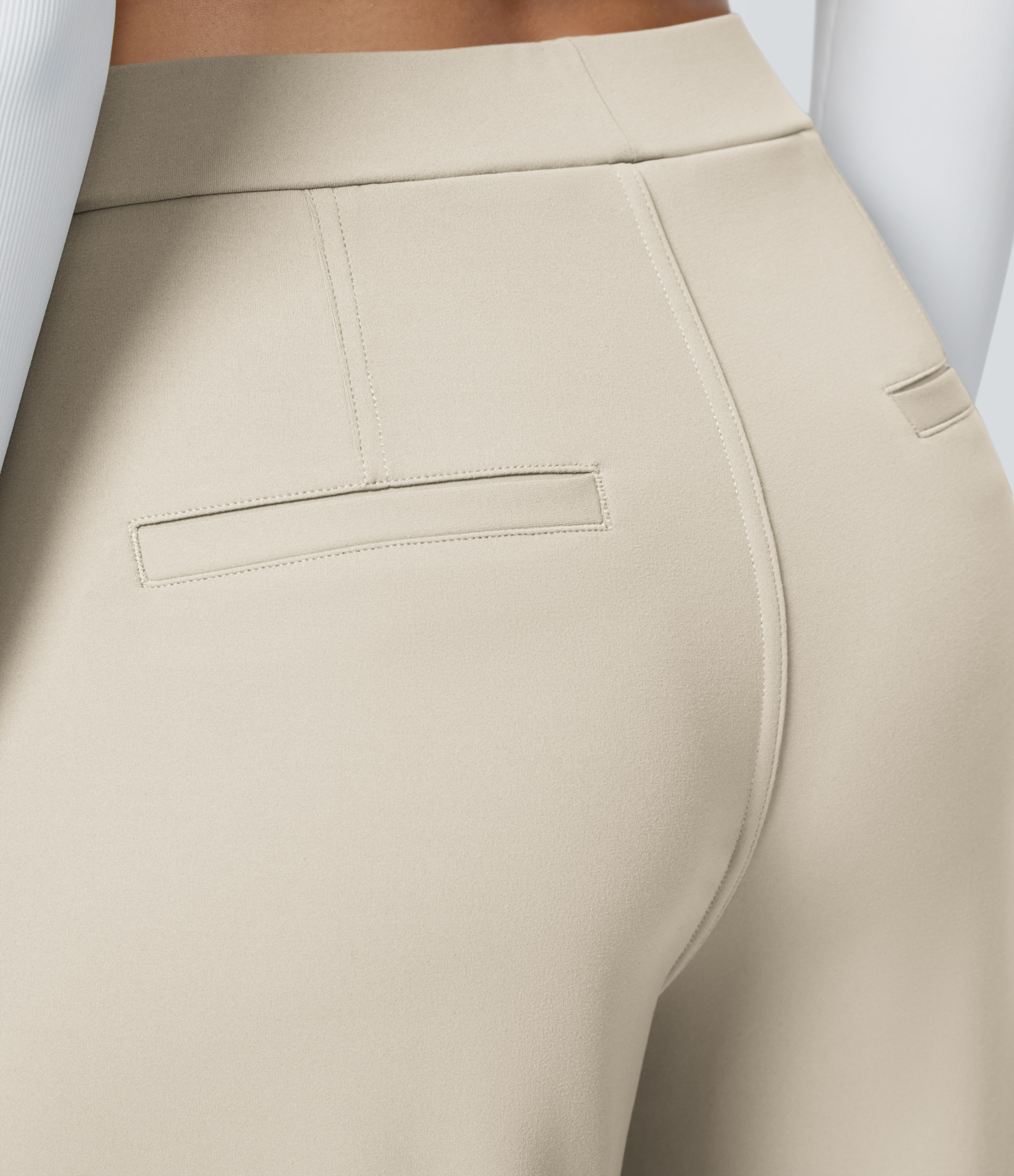 Oat Milk High Waisted Pleated Straight Leg Work Pants with Pockets - 5