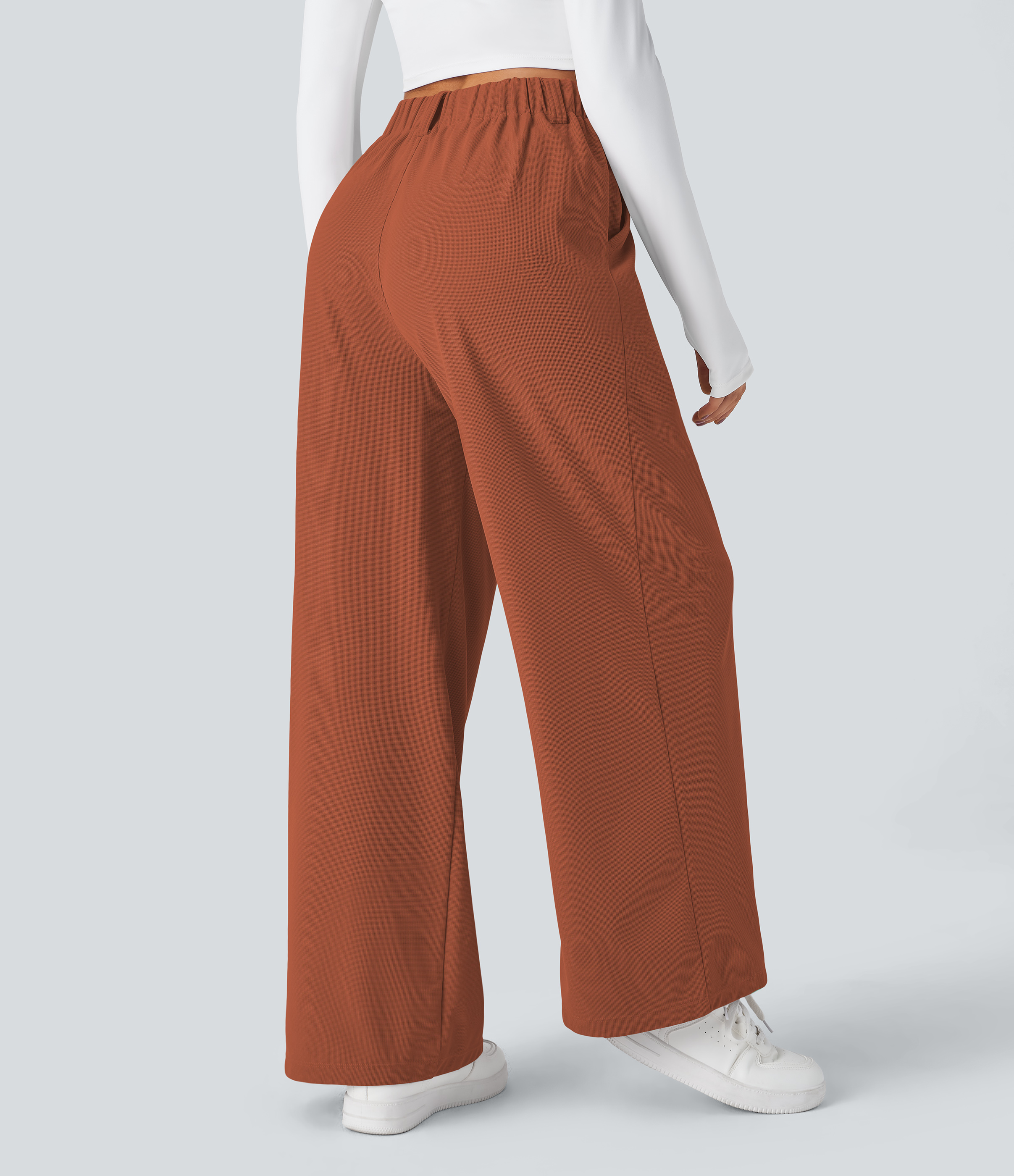 Picante High-Waisted Pleated Wide-Leg Waffle Work Pants with Pockets - 2