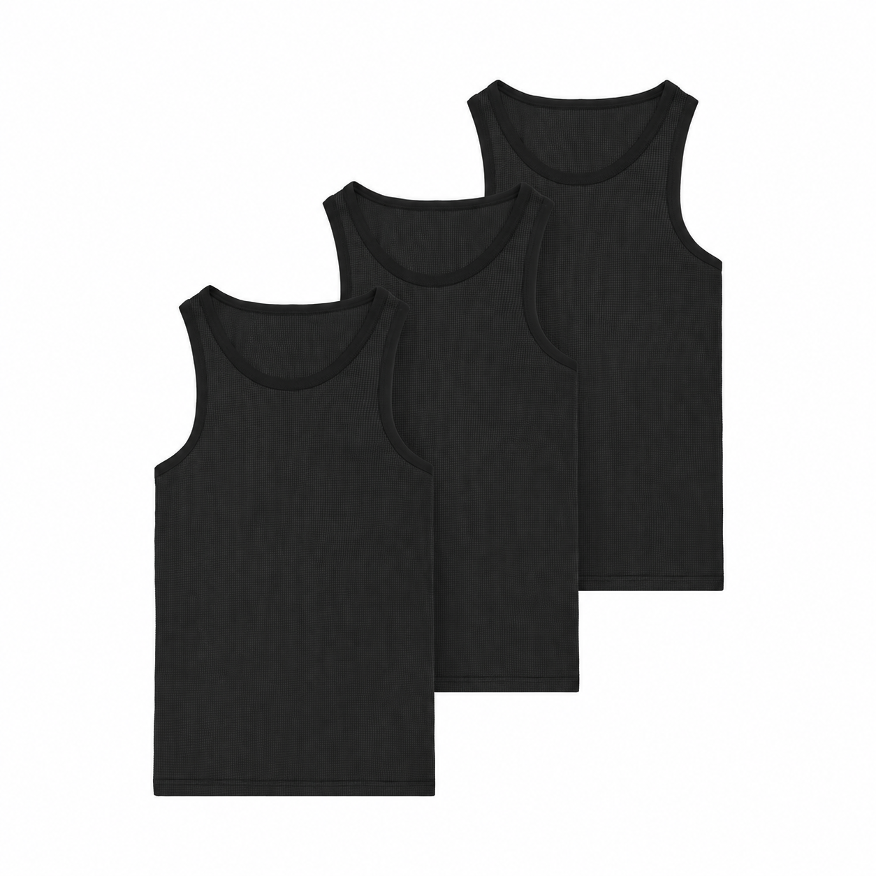 Waffle Tank Tops — 3 Pack — Black · 28