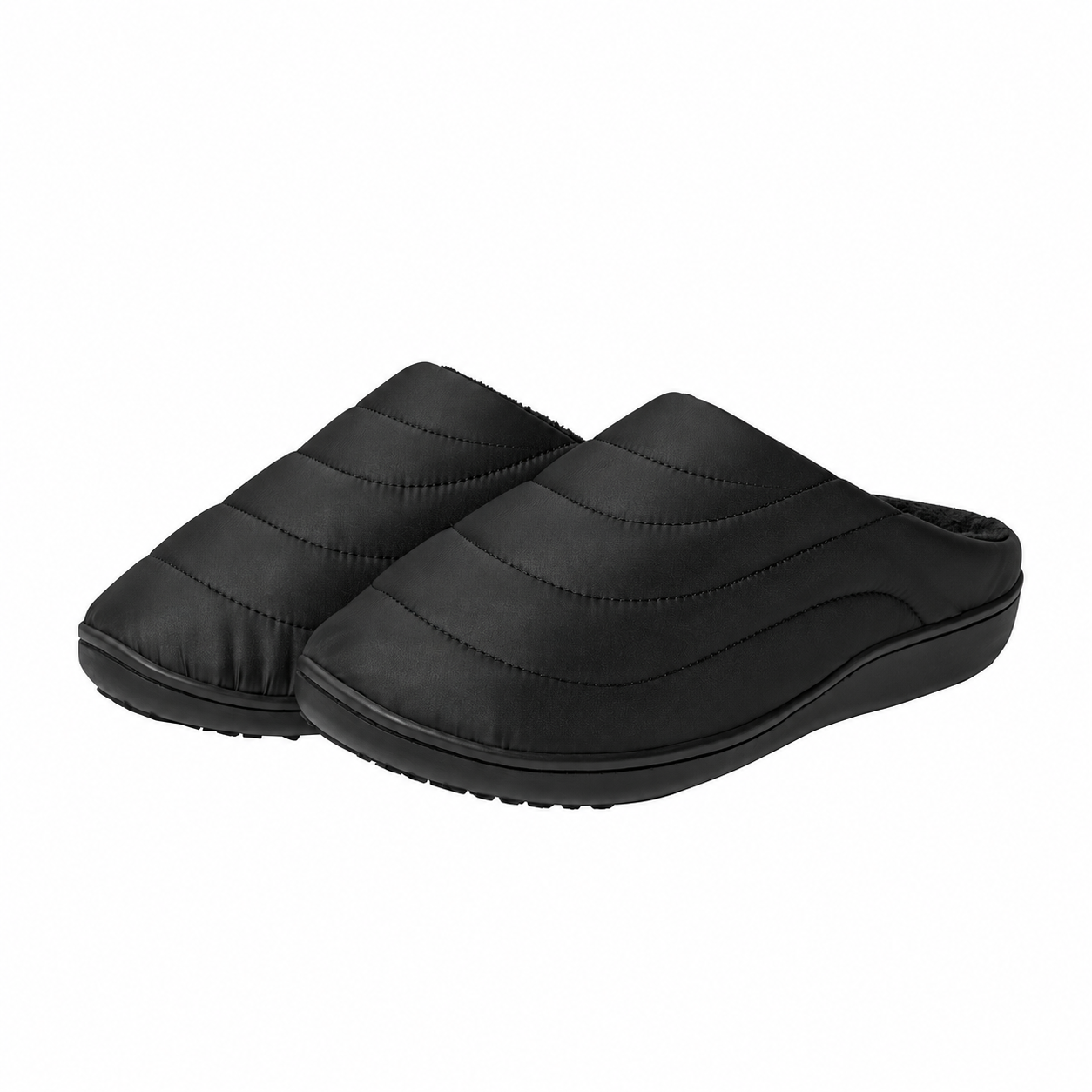 Quilted Slip-On Slippers — Black · 33