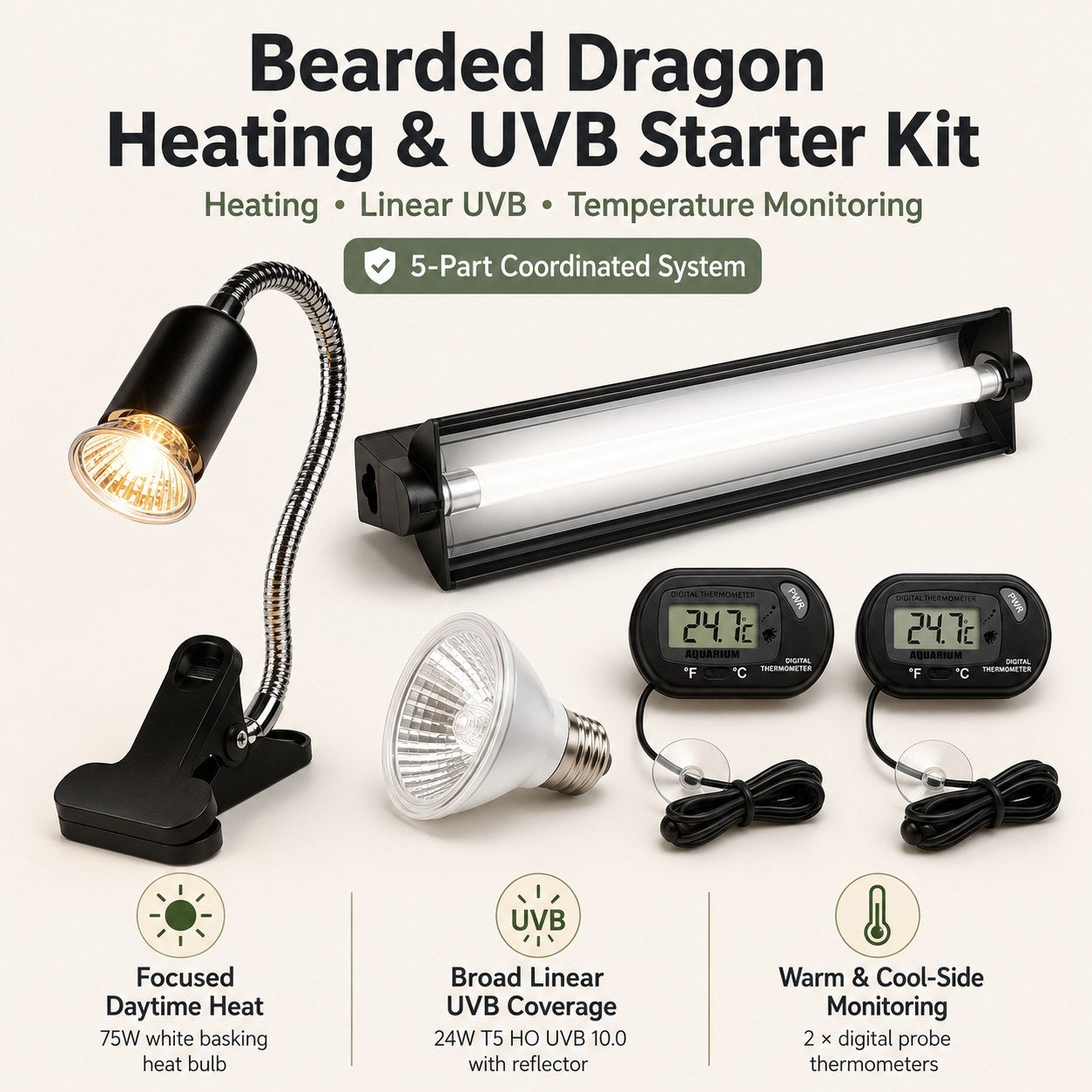 Bearded Dragon Heating and UVB Starter Kit with five included components