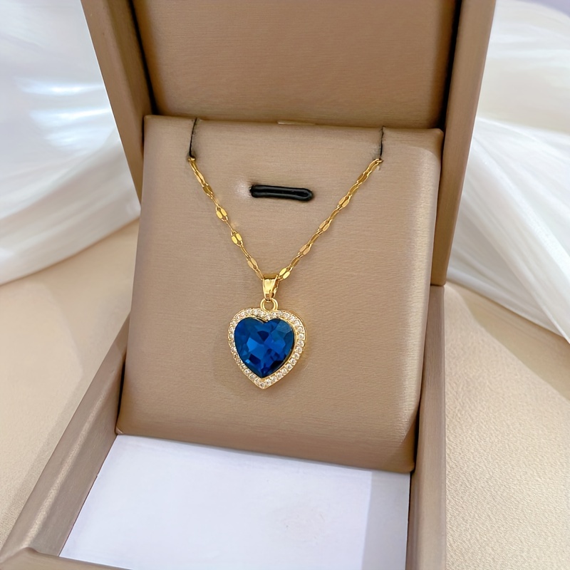 💥Desconto por tempo limitado💎Pingente feminino em forma de coração moissanite azul. colar de clavícula