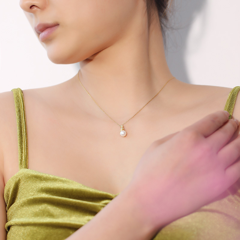 💞Colier pisică din aur solid de 14K, colier din aur cu perle pentru femei, colier cu pandantiv rafinat