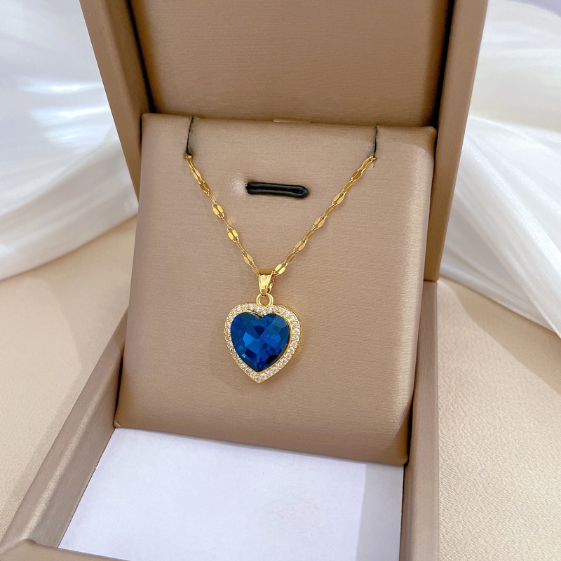 💥Desconto por tempo limitado💎Pingente feminino em forma de coração moissanite azul. colar de clavícula