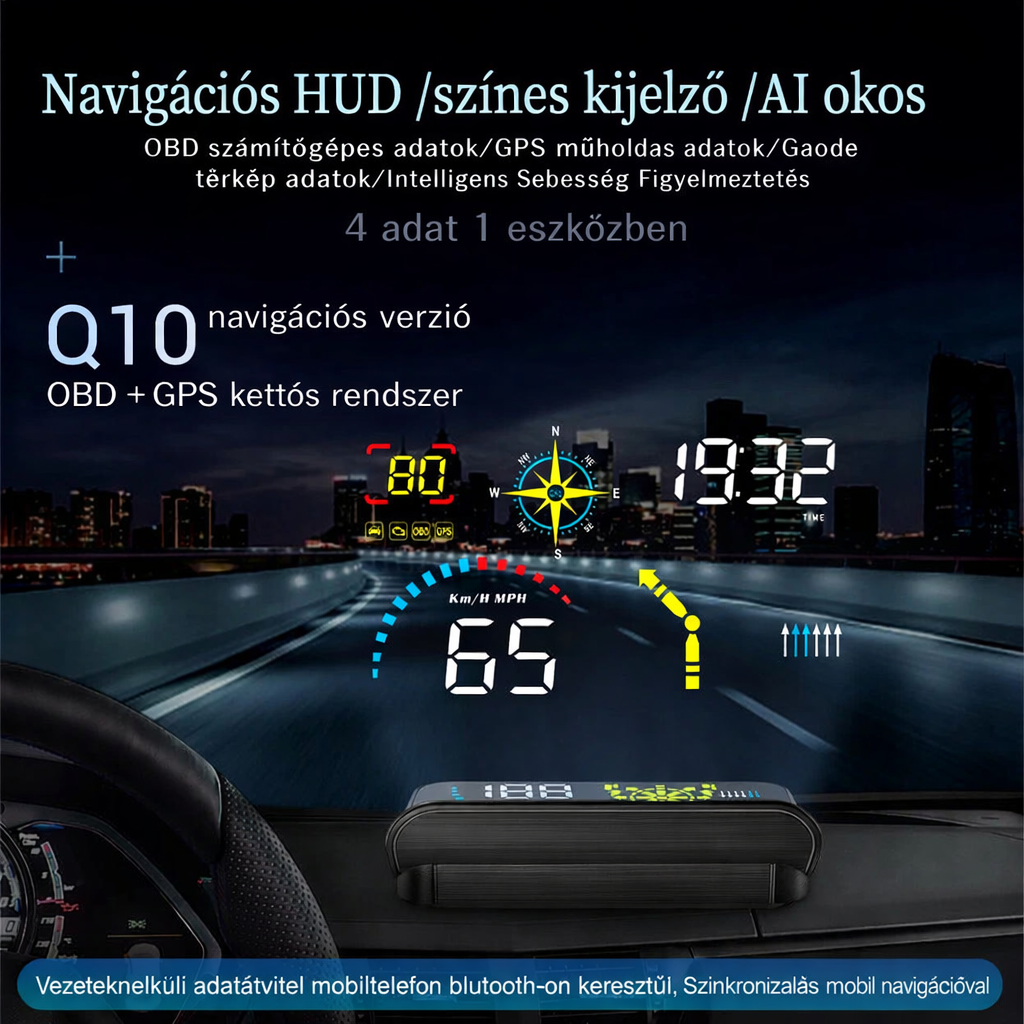 Head-up kijelzős projektor autószinkronizációs sebességmérő univerzális HUD GPS navigáció OBD