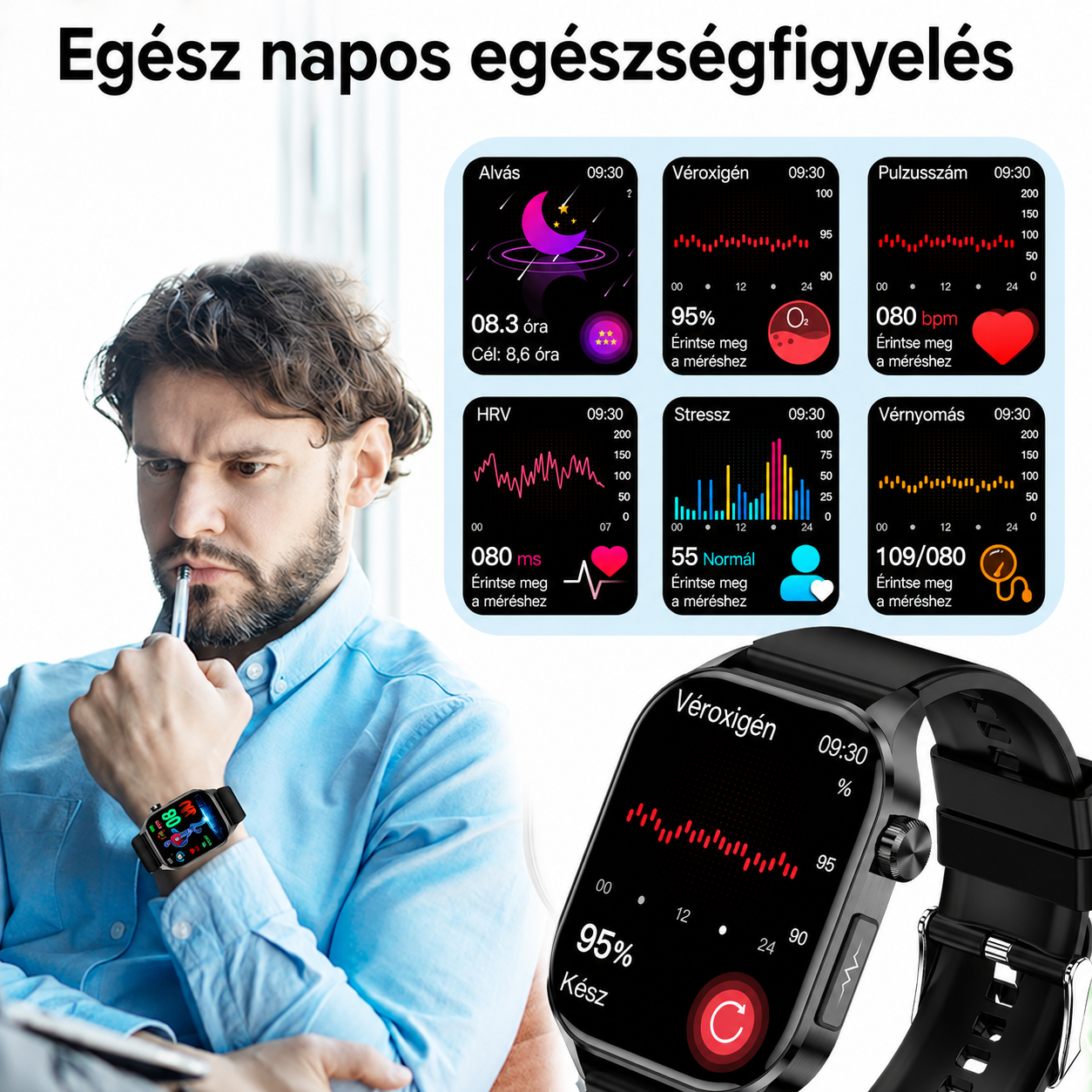 ⏱️Fejlett egészségügyi okosóra nőknek és férfiaknak valós idejű pulzusszám, vér oxigénszint, testhőmérséklet, vérnyomás, alvásminőség és stressz-szint figyeléssel.