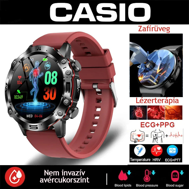 CASIO™AI ORVOSI DIAGNOSZTIKÁS OKOSÓRA - 2025 ÚJ VÉRLIPIDEK, HÚGYSAV, VÉRGLUKOZ SZINT - EKG+PPG FITNESZKÖVETŐ