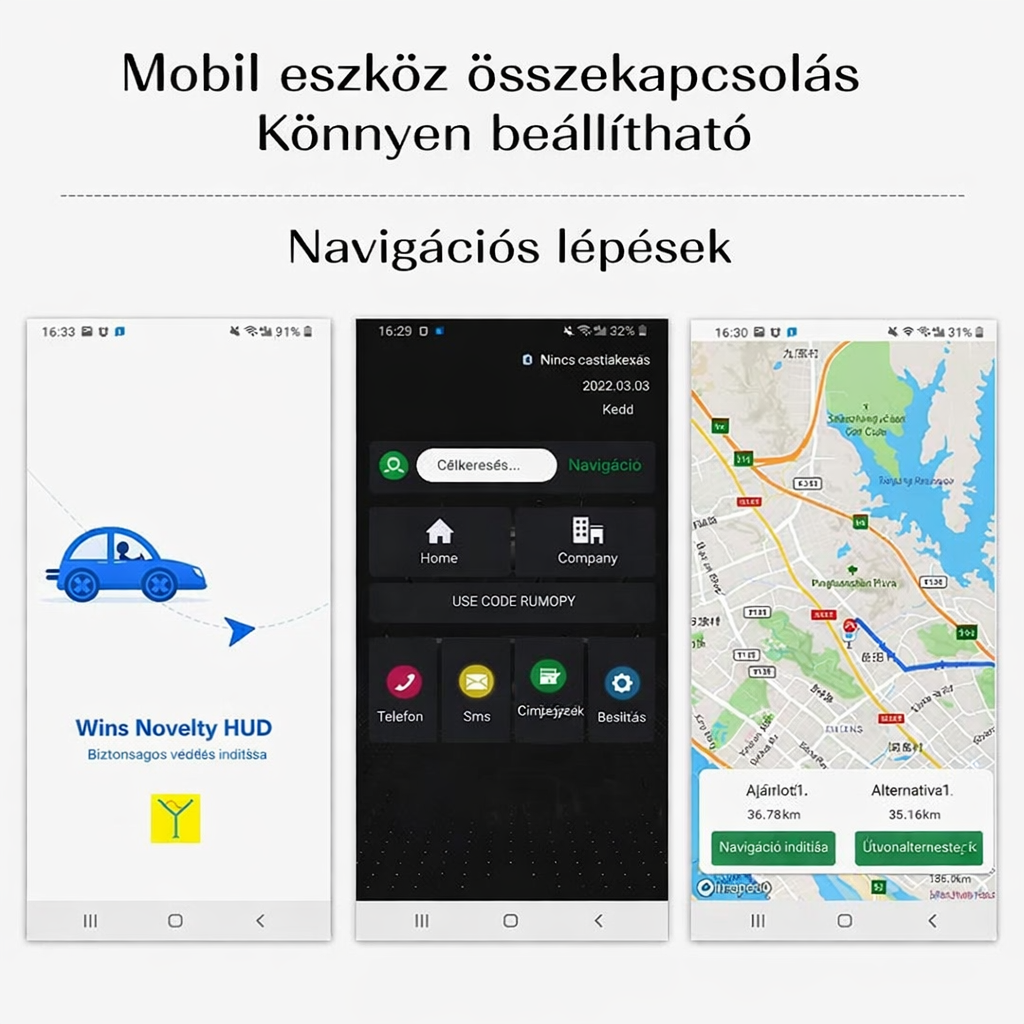 Head-up kijelzős projektor autószinkronizációs sebességmérő univerzális HUD GPS navigáció OBD