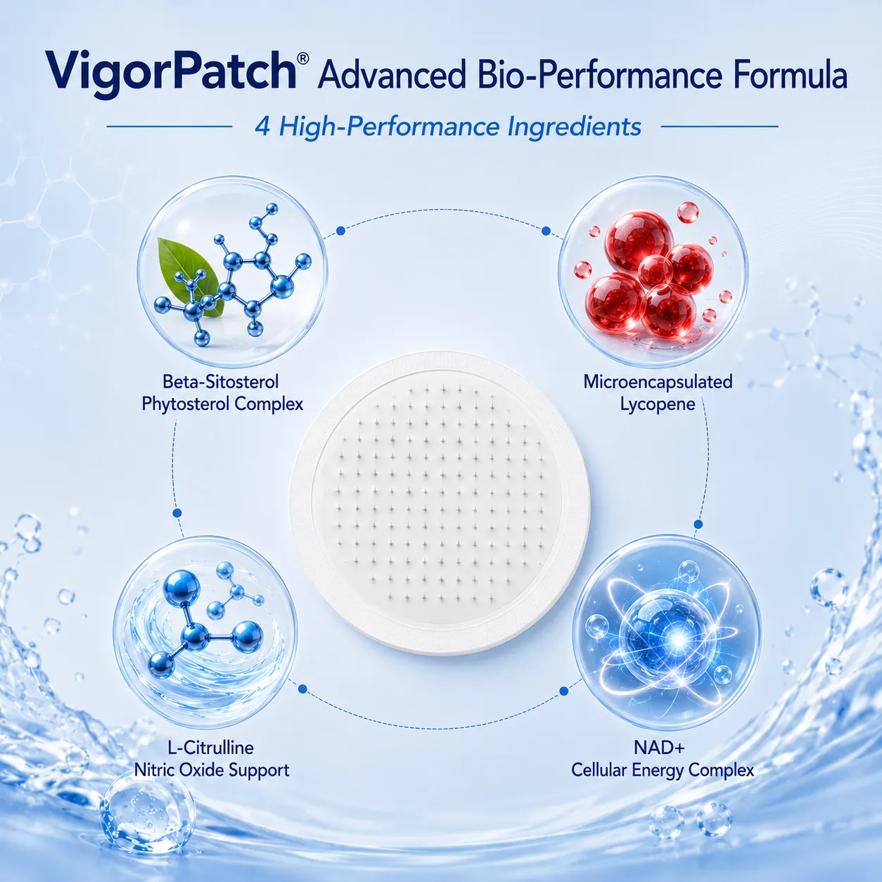 VigorPatch® Advanced Prosztata és Vitalitás Mikrotűs Tapasz, amelyet 25 év feletti férfiak számára terveztek, akik gyakori éjszakai vizeléssel, gyenge vizeletsugárral és alacsony energiaszinttel küzdenek.