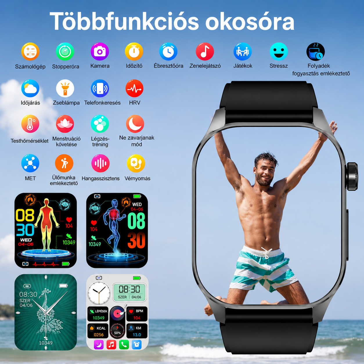 ⏱️Fejlett egészségügyi okosóra nőknek és férfiaknak valós idejű pulzusszám, vér oxigénszint, testhőmérséklet, vérnyomás, alvásminőség és stressz-szint figyeléssel.