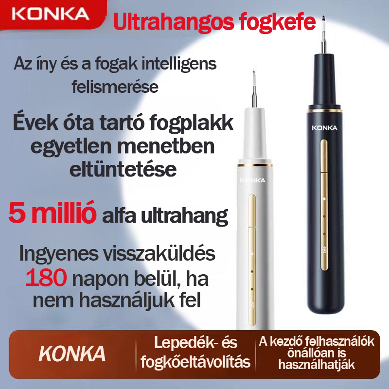 KONKA ultrahangos fogkefe súroláshoz, fogkő eltávolításhoz, füst- és teafoltokhoz, fogtisztításhoz, ajándék barátnőnek, barátnak és férjnek [Zászlóshajó] 5 millió áramlás/perc ultrahangos 2 fúvóka