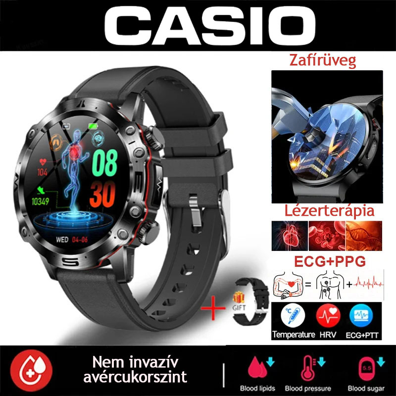 CASIO™AI ORVOSI DIAGNOSZTIKÁS OKOSÓRA - 2025 ÚJ VÉRLIPIDEK, HÚGYSAV, VÉRGLUKOZ SZINT - EKG+PPG FITNESZKÖVETŐ