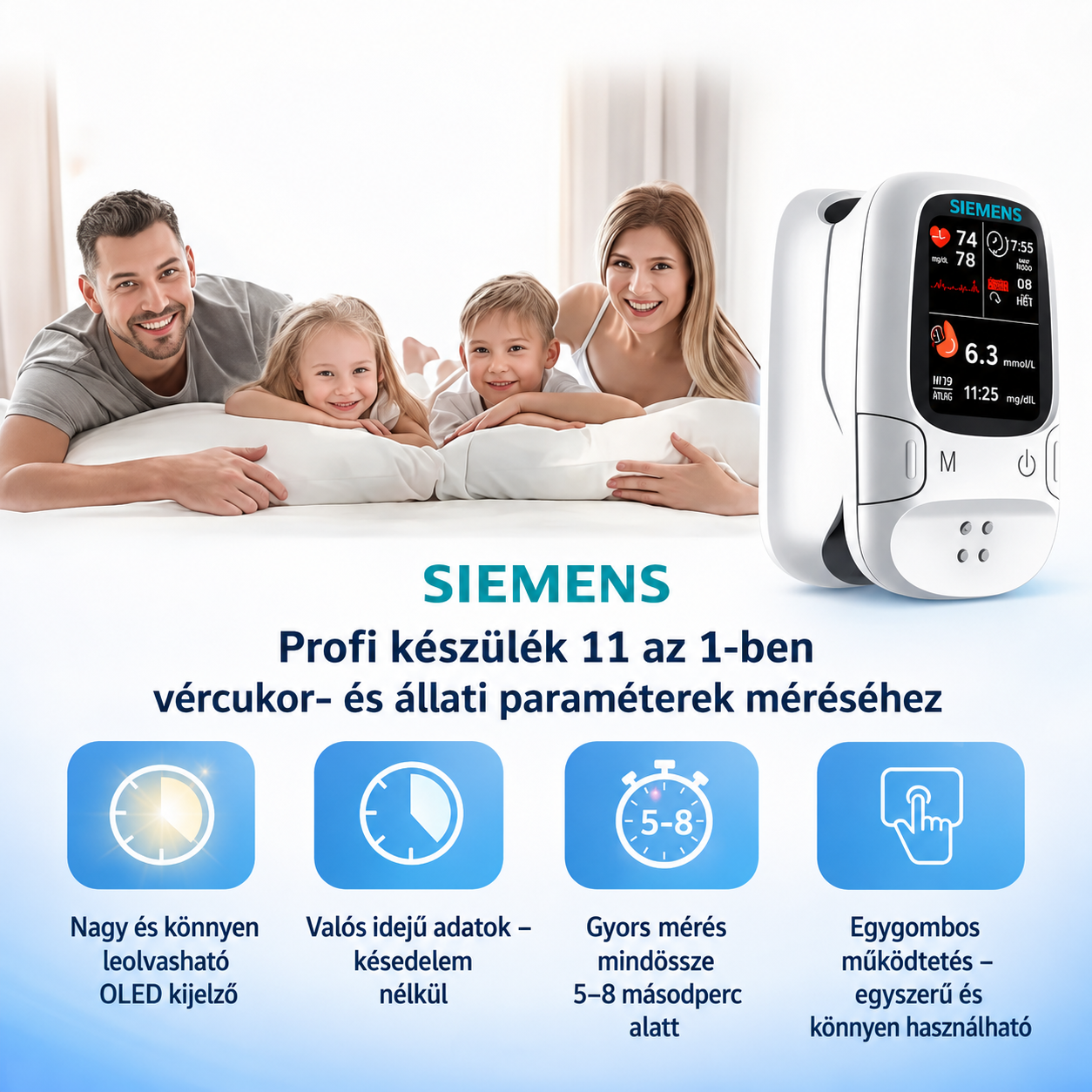 🩸 Szúrásmentes glükózmérő – Siemens | Fájdalommentes glükózmonitorozás otthon 📊