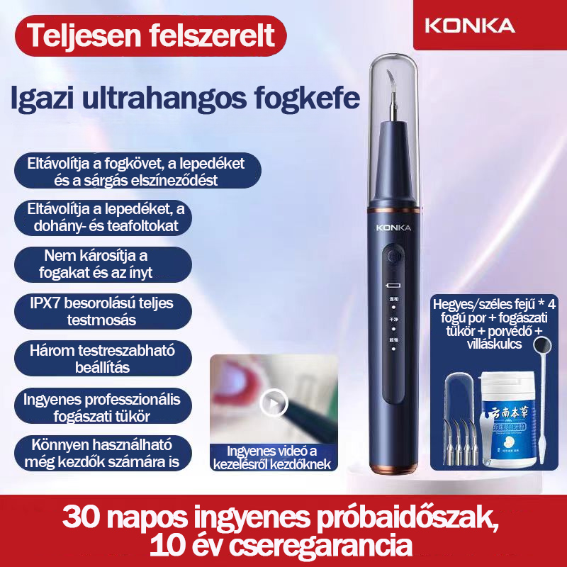 KONKA ultrahangos fogkefe súroláshoz, fogkő eltávolításhoz, füst- és teafoltokhoz, fogtisztításhoz, ajándék barátnőnek, barátnak és férjnek [Zászlóshajó] 5 millió áramlás/perc ultrahangos 2 fúvóka