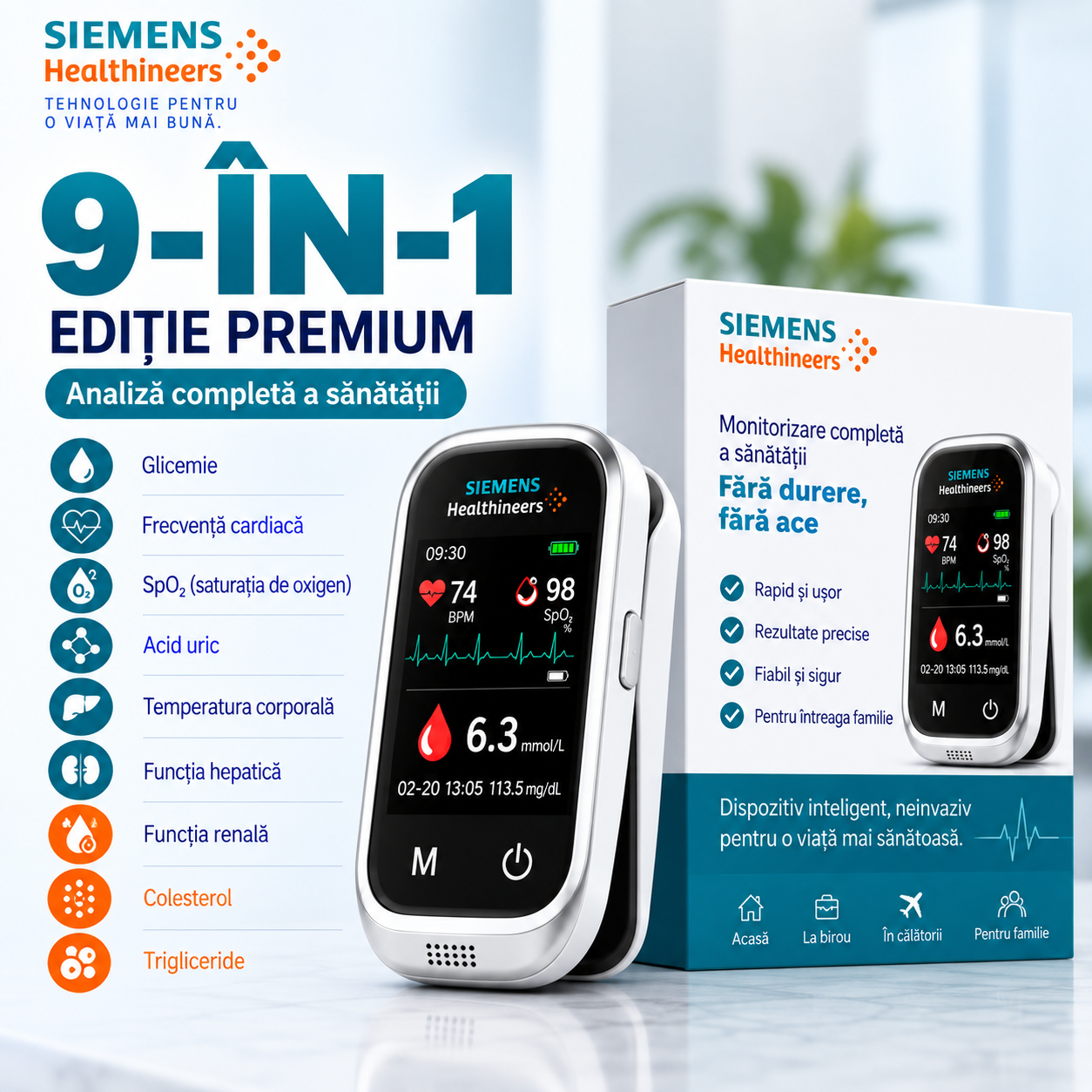 🩸 Siemens™ 11-în-1 – Fără ace. Fără benzi. Rezultate în doar 5 secunde.  Monitorizarea glicemiei, mai simplă și mai confortabilă ca niciodată.