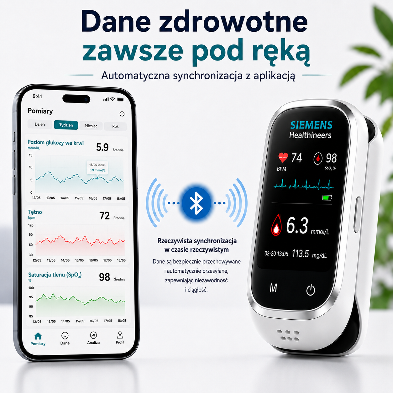 🩸 Siemens™ 11w1 bezinwazyjny glukometr Bez nakłuwania • Bez pasków testowych • Wynik już w 5 sekund