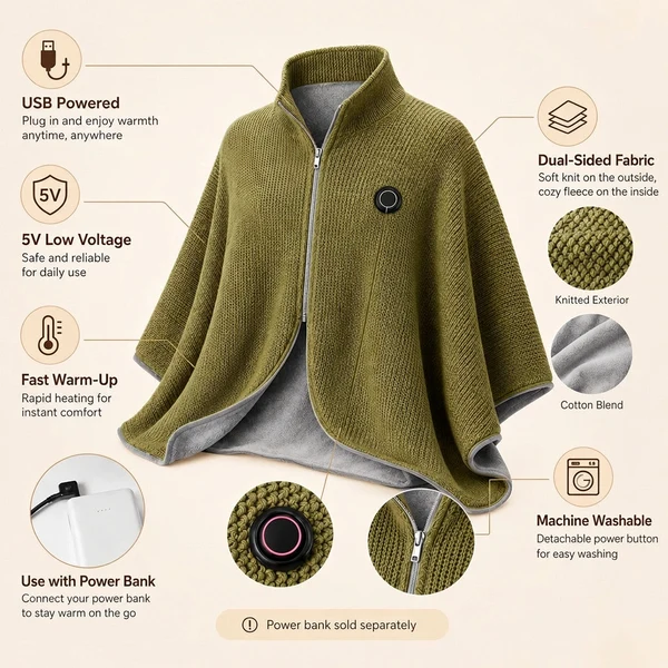 🔥 Christmas Sale — 60% OFF! ❄️ Stay Warm All Winter — Portable Electric Heated Blanket Shawl