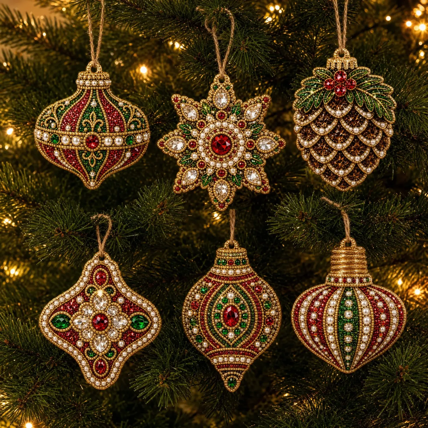6pcs Luxury Pearl Baubles Pearl Art Diamond Painting  Pendant - Acrylic Christmas Tree Ornaments DIY Decor Kit