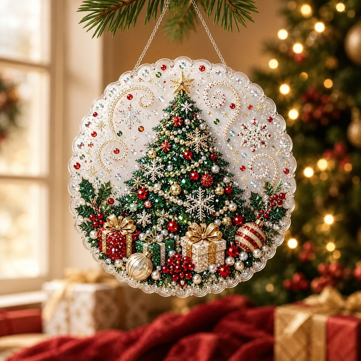 DIY Christmas Decoration Tree Pearl Art Diamond Painting Pendant(Single-Sided)